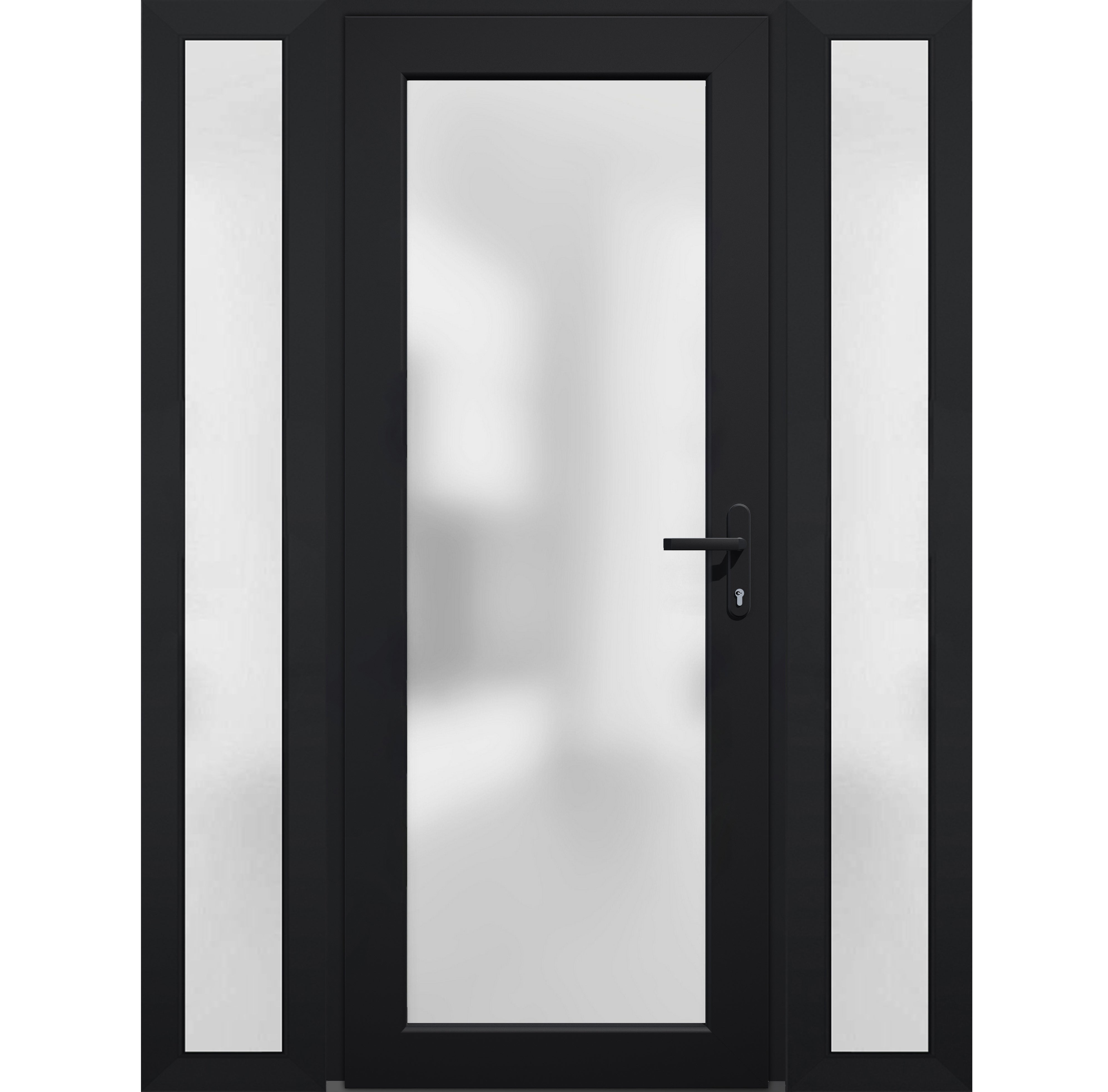 Front Exterior Prehung FiberGlass Door Frosted Glass / Manux 8102 Matte Black / 2 Sidelight Exterior Windows / Office Commercial and Residential Doors Entrance Patio Garage-W12+36+12" x H80"-Left-hand Inswing Black