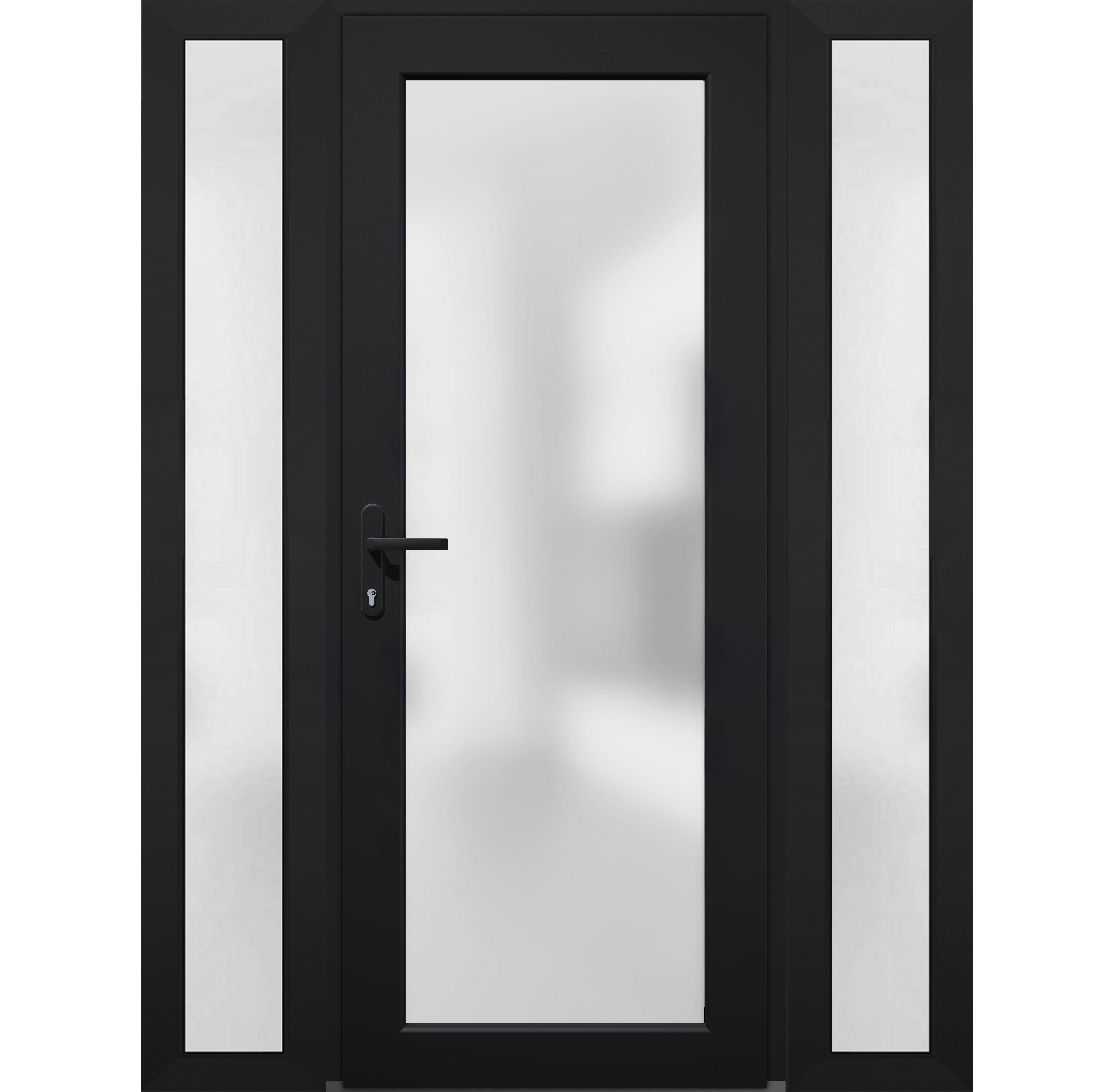 Front Exterior Prehung FiberGlass Door Frosted Glass / Manux 8102 Grey Ash / 2 Sidelight Exterior Windows / Office Commercial and Residential Doors Entrance Patio Garage-W16+36+16" x H80"-Right-hand Inswing Black