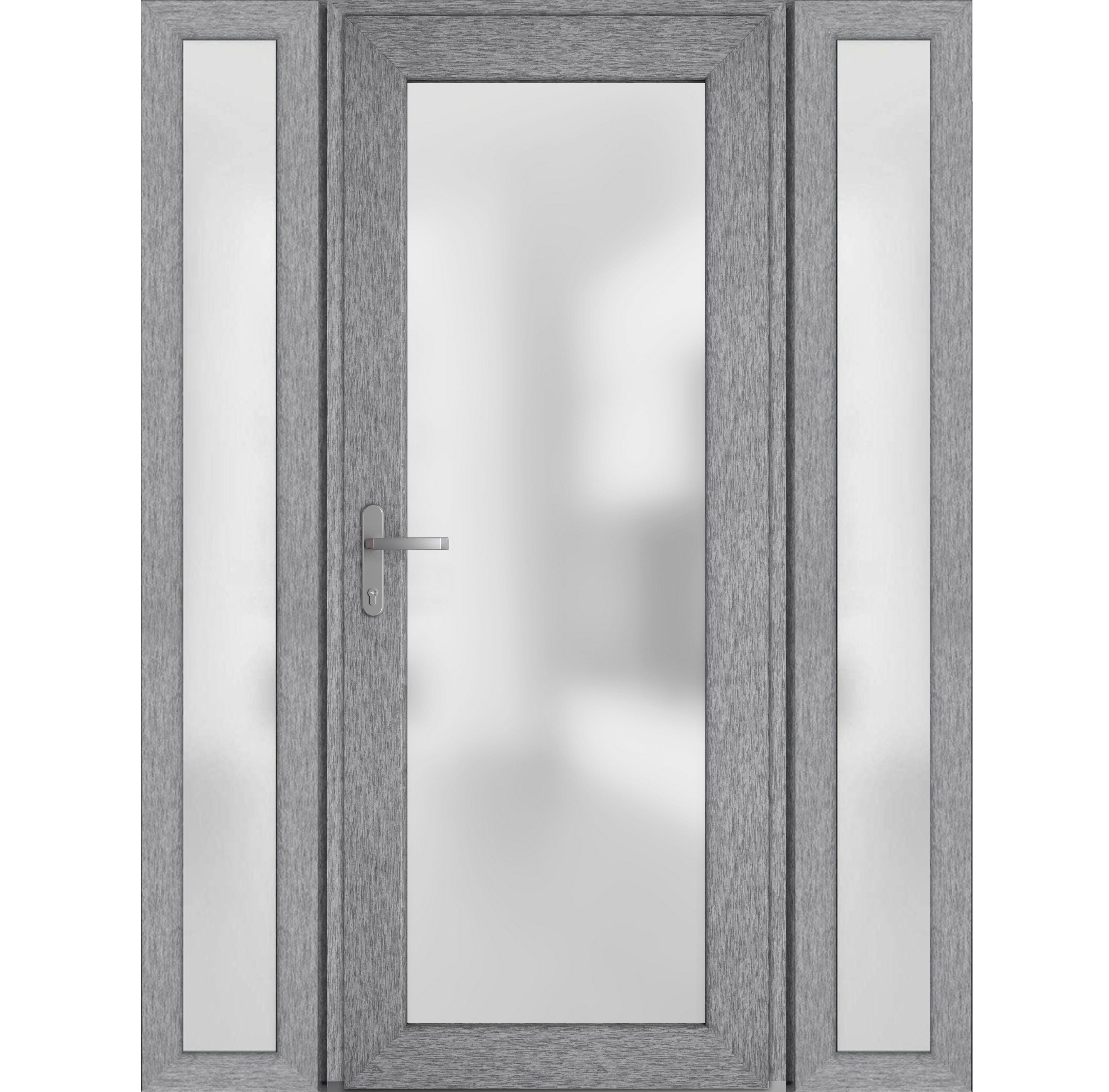Front Exterior Prehung FiberGlass Door Frosted Glass / Manux 8102 Grey Ash / 2 Sidelight Exterior Windows / Office Commercial and Residential Doors Entrance Patio Garage-W16+36+16" x H80"-Right-hand Inswing Gray Ash