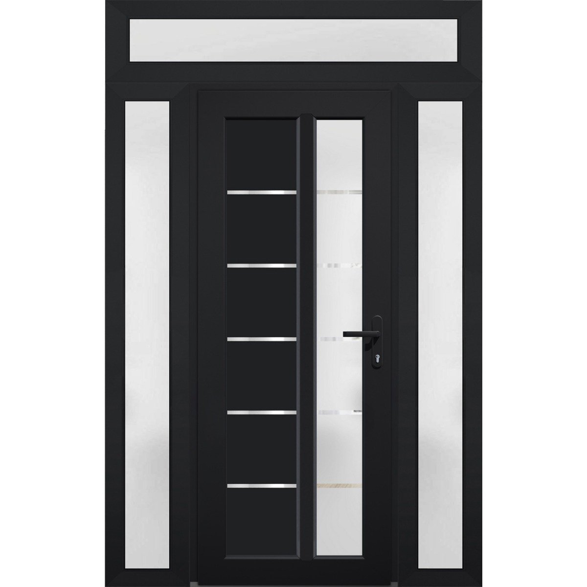 Front Exterior Prehung FiberGlass Door Frosted Glass / Manux 8088 White Silk / 2 Sidelight and Transom Window / Office Commercial and Residential Doors Entrance Patio Garage-W16+30+16" x H80+14"-Left-hand Inswing Black