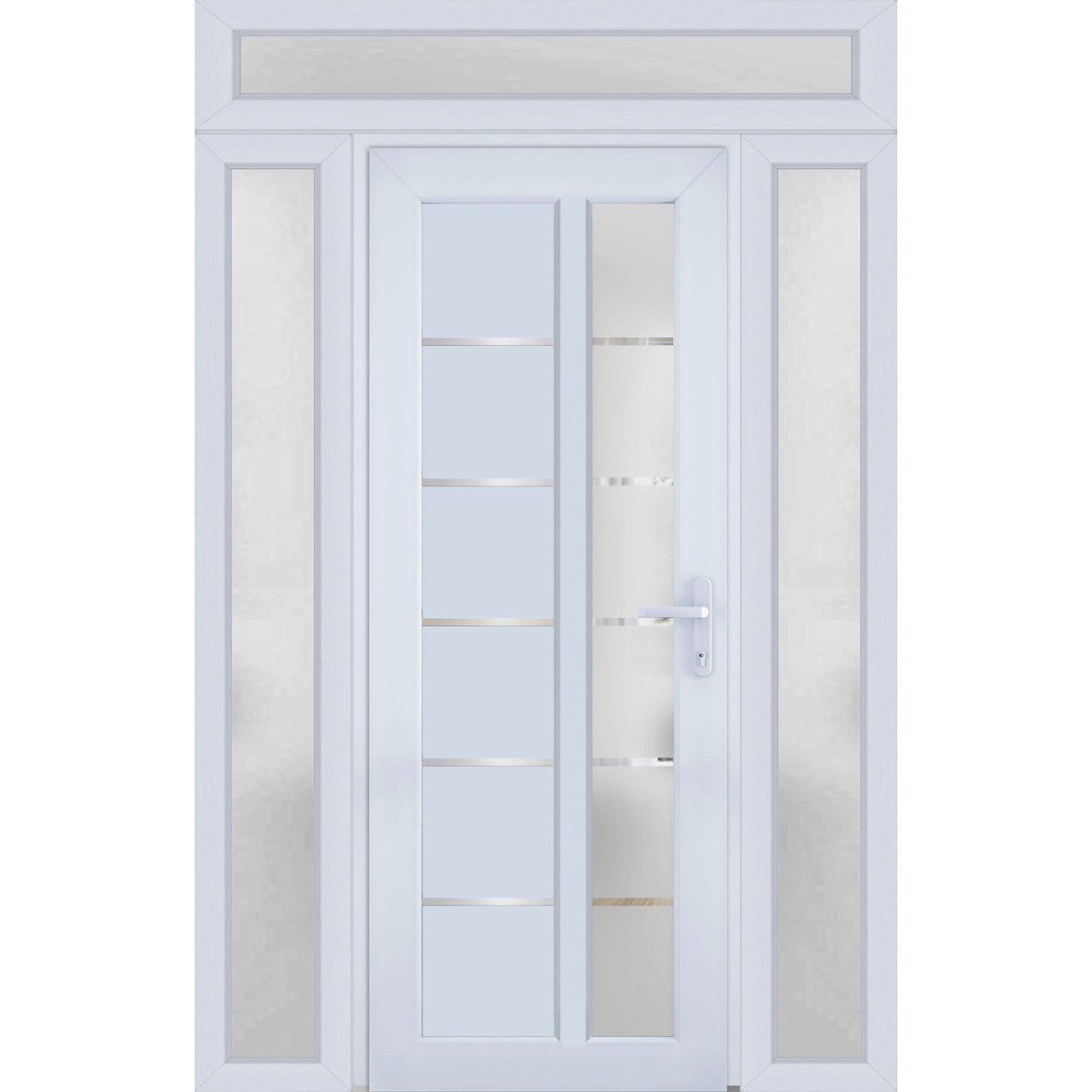 Front Exterior Prehung FiberGlass Door Frosted Glass / Manux 8088 White Silk / 2 Sidelight and Transom Window / Office Commercial and Residential Doors Entrance Patio Garage-W16+30+16" x H80+14"-Left-hand Inswing White
