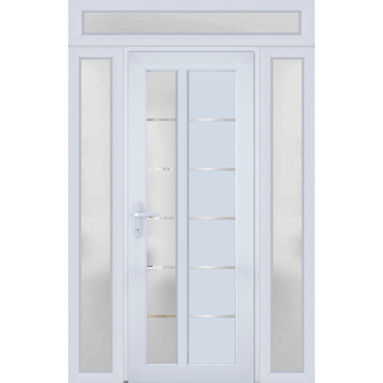 Front Exterior Prehung FiberGlass Door Frosted Glass / Manux 8088 White Silk / 2 Sidelight and Transom Window / Office Commercial and Residential Doors Entrance Patio Garage-W12+36+12" x H80+14"-Right-hand Inswing White
