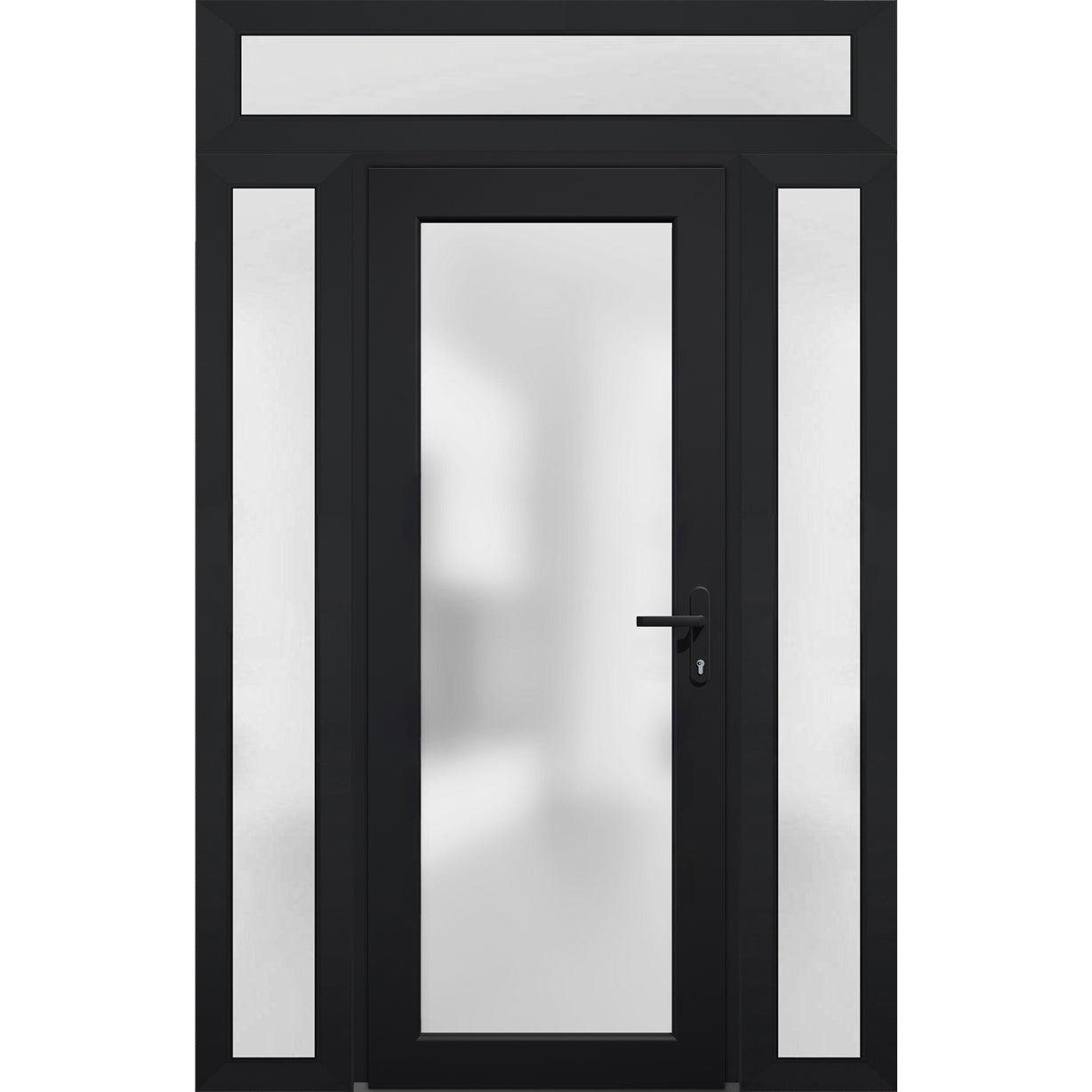 Front Exterior Prehung FiberGlass Door Frosted Glass / Manux 8102 White Silk / 2 Sidelight and Transom Window / Office Commercial and Residential Doors Entrance Patio Garage-W16+30+14" x H80+14"-Left-hand Inswing Black
