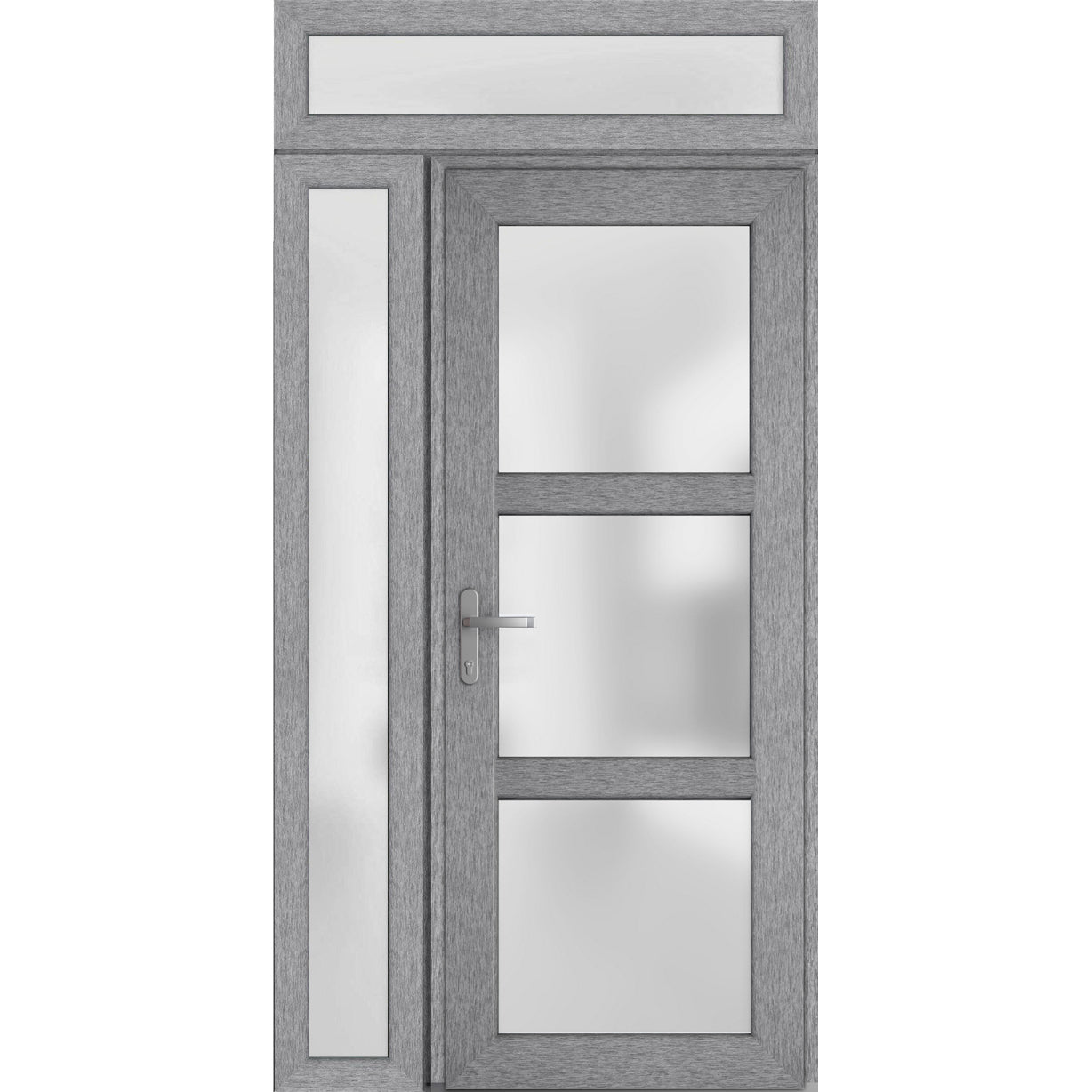 Front Exterior Prehung FiberGlass Door Frosted Glass / Manux 8552 White Silk / Sidelight and Transom Window / Office Commercial and Residential Doors Entrance Patio Garage-W36+12" x H80+14"-Right-hand Inswing Gray Ash