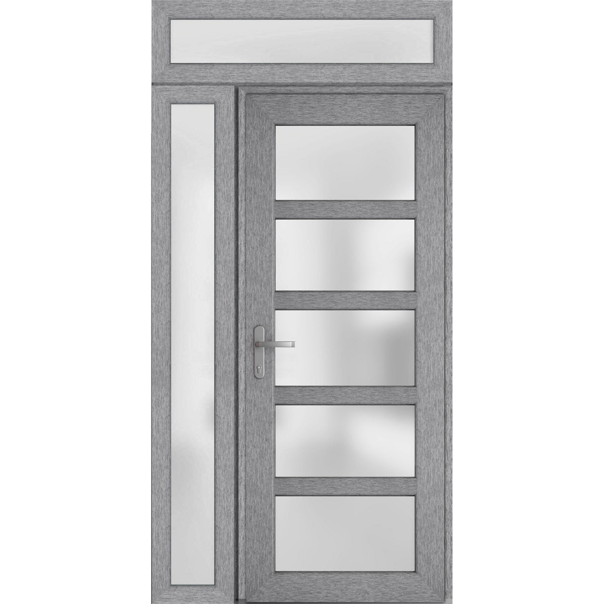 Front Exterior Prehung FiberGlass Door Frosted Glass / Manux 8002 White Silk / Sidelight and Transom Window / Office Commercial and Residential Doors Entrance Patio Garage-W36+14" x H80+14"-Right-hand Inswing Gray Ash