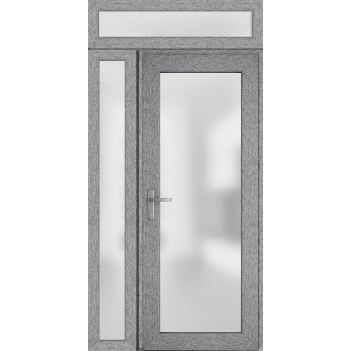 Front Exterior Prehung FiberGlass Door Frosted Glass / Manux 8102 Grey Ash / Sidelight and Transom Window / Office Commercial and Residential Doors Entrance Patio Garage-W36+14" x H80+14"-Right-hand Inswing Gray Ash