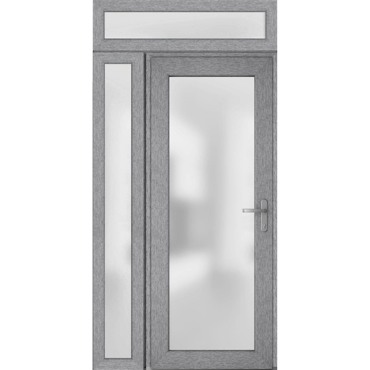 Front Exterior Prehung FiberGlass Door Frosted Glass / Manux 8102 Grey Ash / Sidelight and Transom Window / Office Commercial and Residential Doors Entrance Patio Garage-W30+14" x H80+14"-Left-hand Inswing Gray Ash