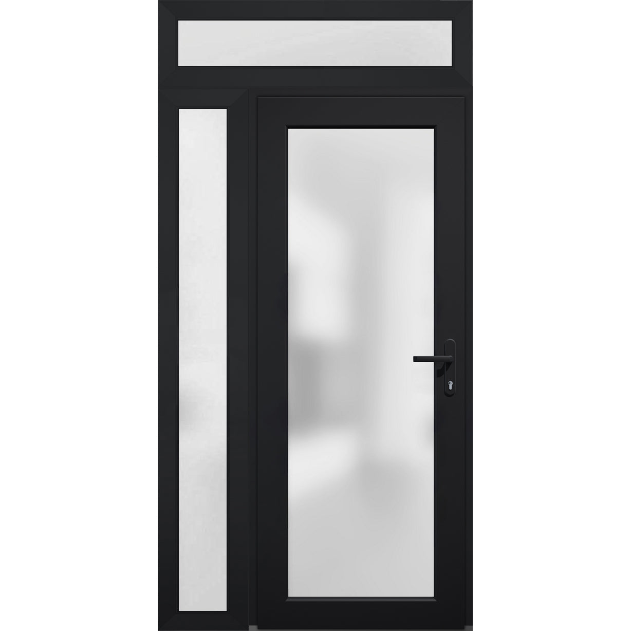 Front Exterior Prehung FiberGlass Door Frosted Glass / Manux 8102 Grey Ash / Sidelight and Transom Window / Office Commercial and Residential Doors Entrance Patio Garage-W30+14" x H80+14"-Left-hand Inswing Black