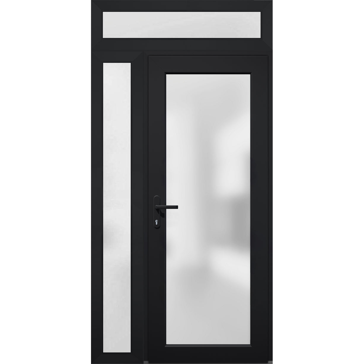 Front Exterior Prehung FiberGlass Door Frosted Glass / Manux 8102 Grey Ash / Sidelight and Transom Window / Office Commercial and Residential Doors Entrance Patio Garage-W36+14" x H80+14"-Right-hand Inswing Black