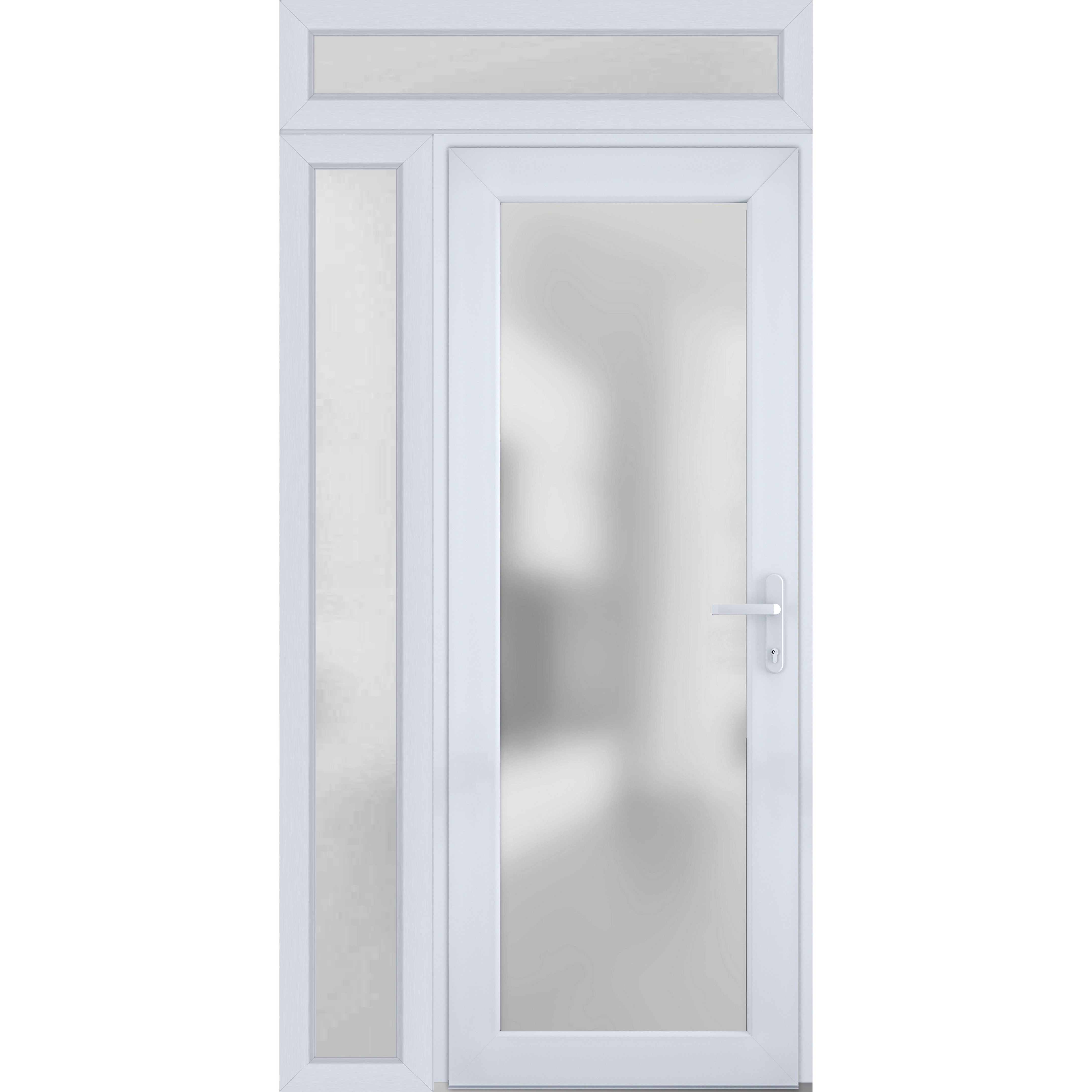 Front Exterior Prehung FiberGlass Door Frosted Glass / Manux 8102 Grey Ash / Sidelight and Transom Window / Office Commercial and Residential Doors Entrance Patio Garage-W30+14" x H80+14"-Left-hand Inswing White