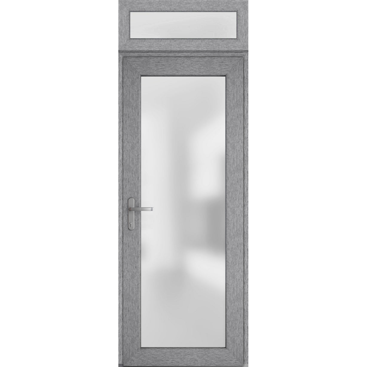 Front Exterior Prehung FiberGlass Door Frosted Glass / Manux 8102 Grey Ash / Transom Window / Office Commercial and Residential Doors Entrance Patio Garage-W36" x H80+14"-Right-hand Inswing Gray Ash
