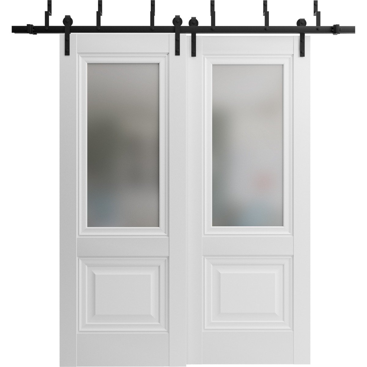 Barn Bypass Doors with 6.6ft Hardware | Lucia 8822 White Silk with Frosted Opaque Glass | Sturdy Heavy Duty Rails Kit Steel Set | Double Sliding Lite Panel Door -56" x 80" (2* 28x80) White