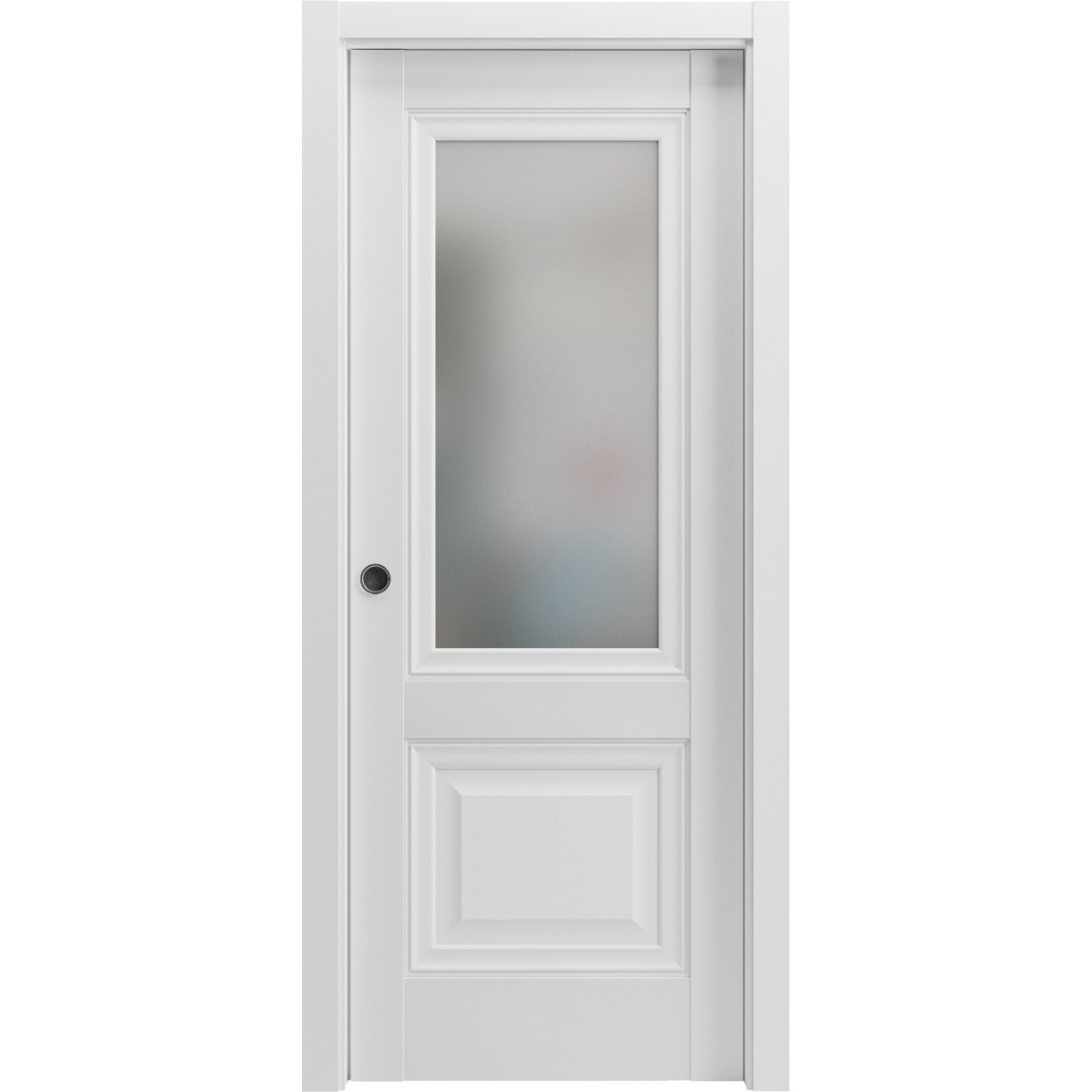 Sliding French Pocket Door with | Lucia 8822 White Silk with Frosted Glass | Kit Trims Rail Hardware | Solid Wood Interior Bedroom Sturdy Doors White