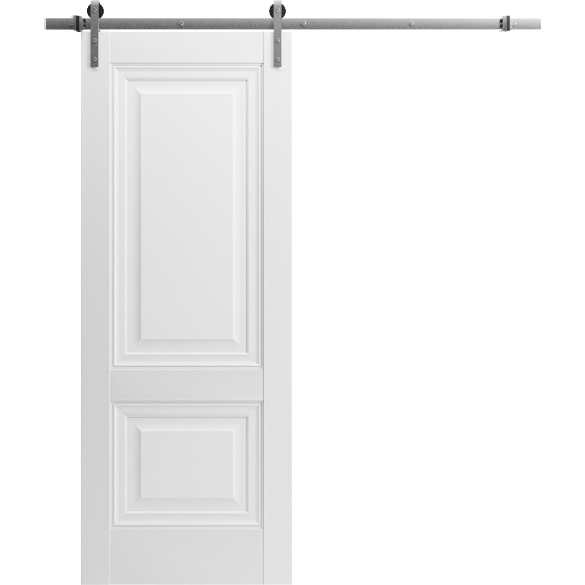 Sturdy Barn Door | Lucia 8831 White Silk | Silver 6.6FT Rail Hangers Heavy Hardware Set | Solid Panel Interior Doors White and Silver Rail