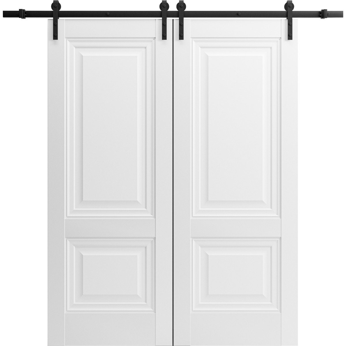 Sturdy Double Barn Door with | Lucia 8831 White Silk | 13FT Rail Hangers Heavy Set | Solid Panel Int