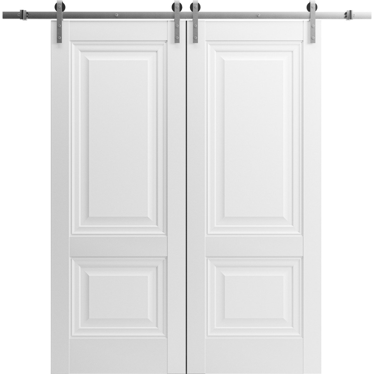 Sturdy Double Barn Door with | Lucia 8831 White Silk | 13FT Rail Hangers Heavy Set | Solid Panel Interior Doors White