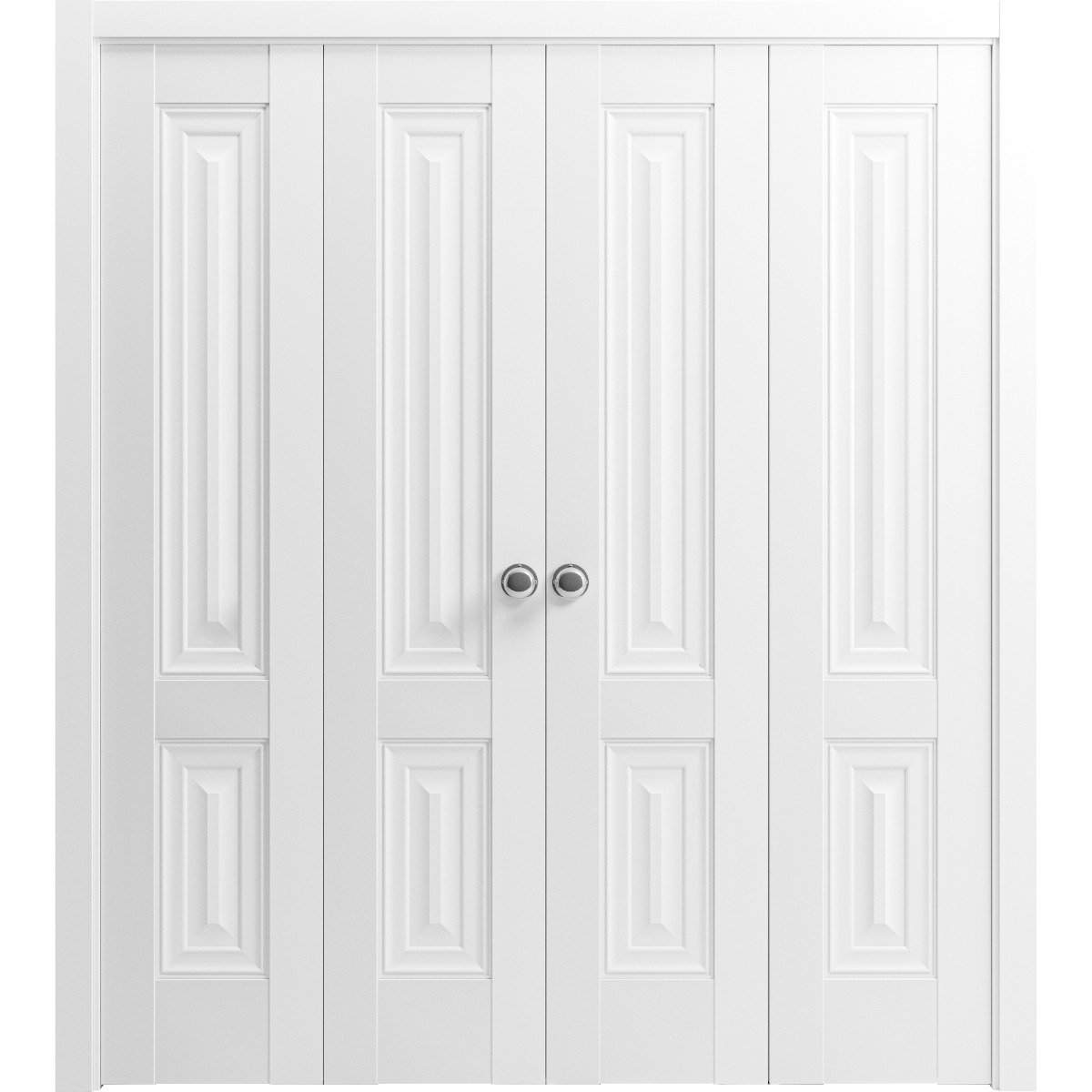Sliding Closet Double Bi-fold Doors | Lucia 8831 White Silk | Sturdy Tracks Moldings Trims Hardware Set | Wood Solid Bedroom Wardrobe Doors  White