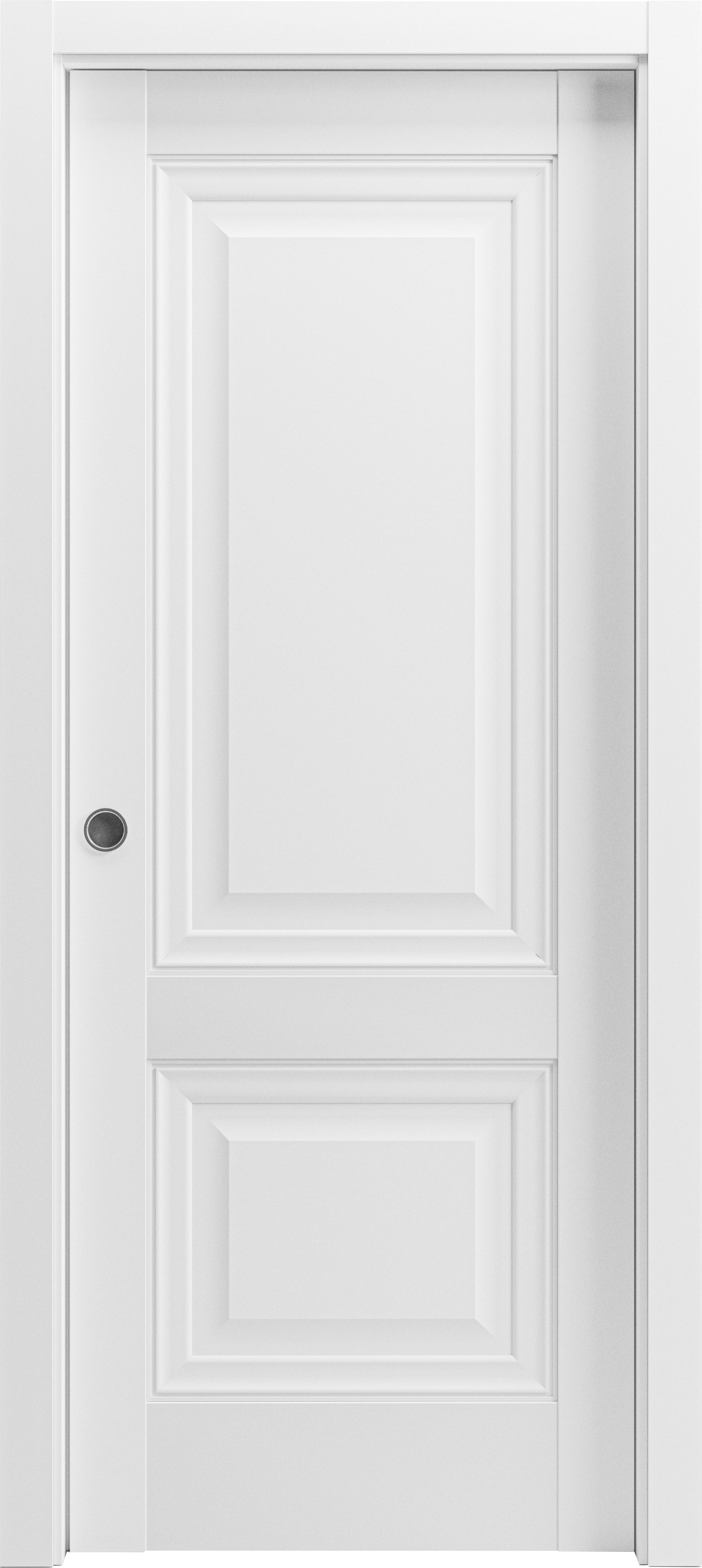 Sliding French Pocket Door with | Lucia 8831 White Silk | Kit Trims Rail Hardware | Solid Wood Interior Bedroom Sturdy Doors-18" x 84" White