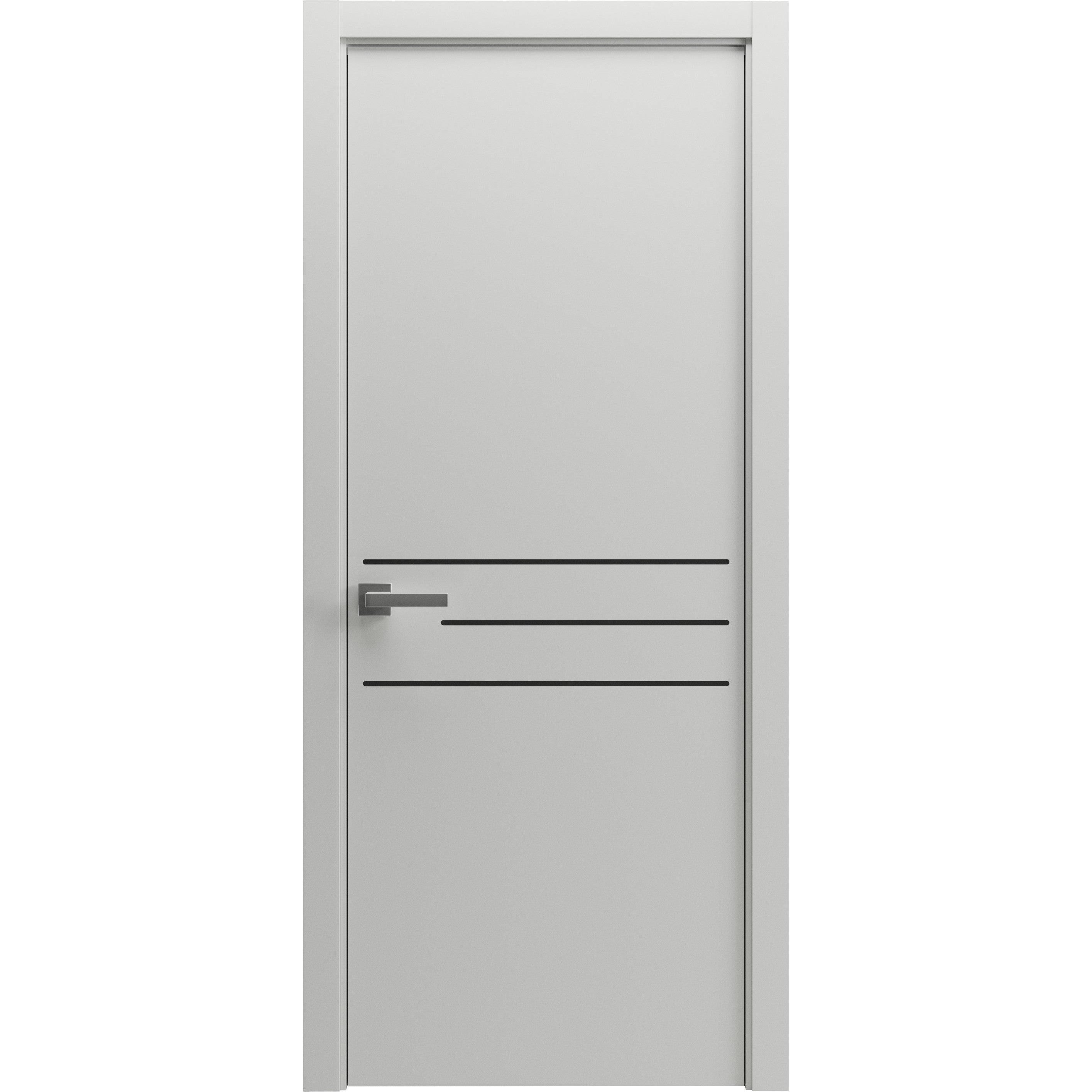 Modern Wood Interior Door with Hardware | Riviera 9001 Painted Grey 20" x 92" | Single Panel Frame Trims | Bathroom Bedroom Sturdy Doors Matte Grey