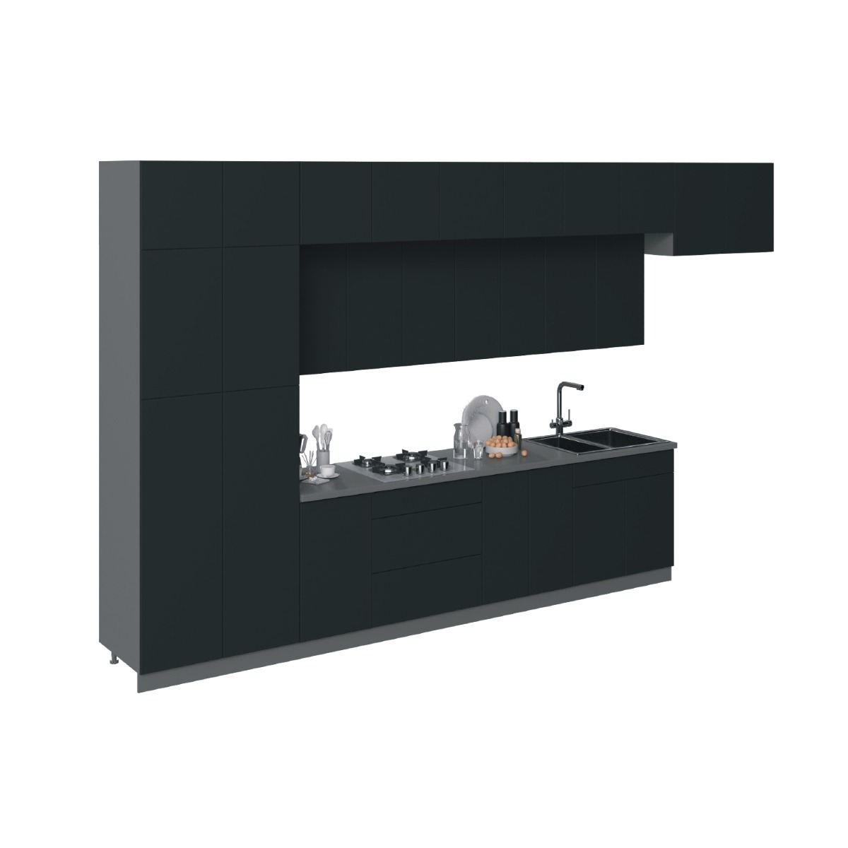 Kitchen Serene Collection Black & White Gloss Color Base Size 15Ft Wide Black