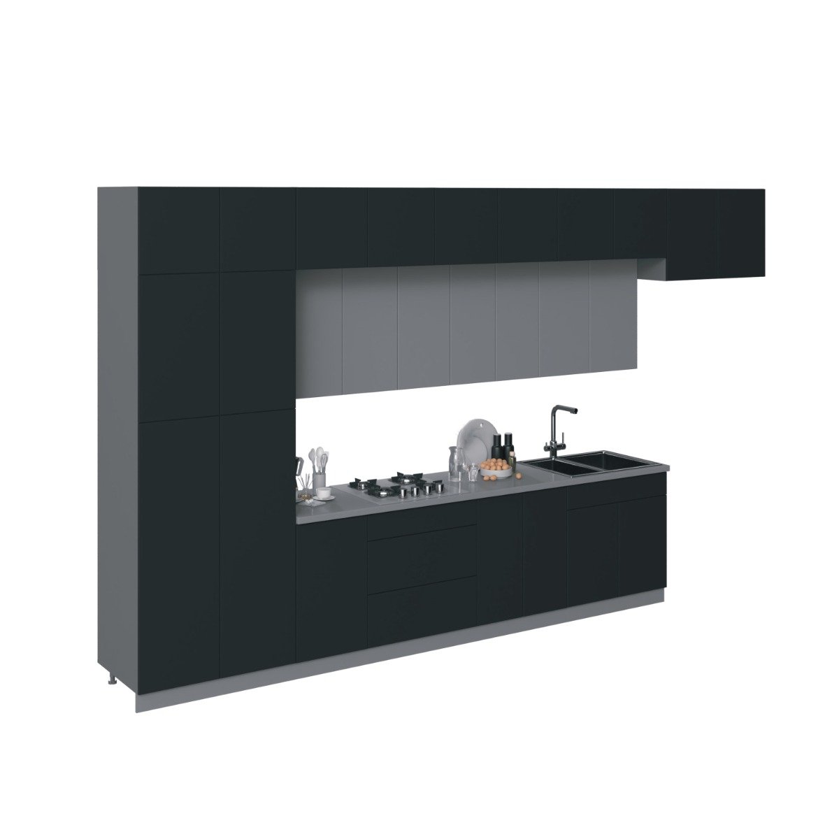 Kitchen Serene Collection Black & White Gloss Color Base Size 15Ft Wide Black & Gray