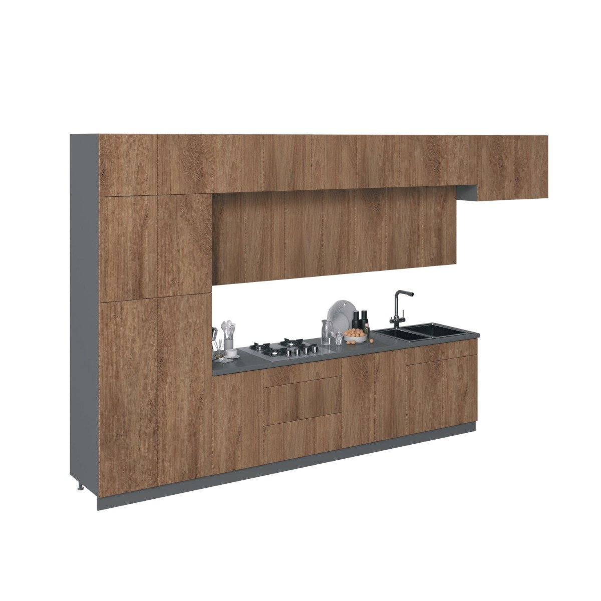 Kitchen Serene Collection Black & White Gloss Color Base Size 15Ft Wide Natural Teak
