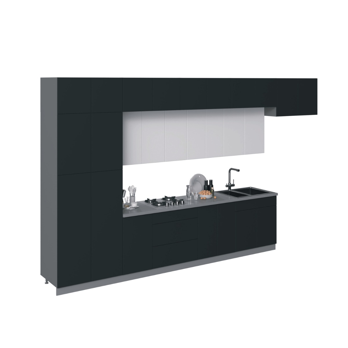 Kitchen Serene Collection Black & White Gloss Color Base Size 15Ft Wide Black & White Gloss