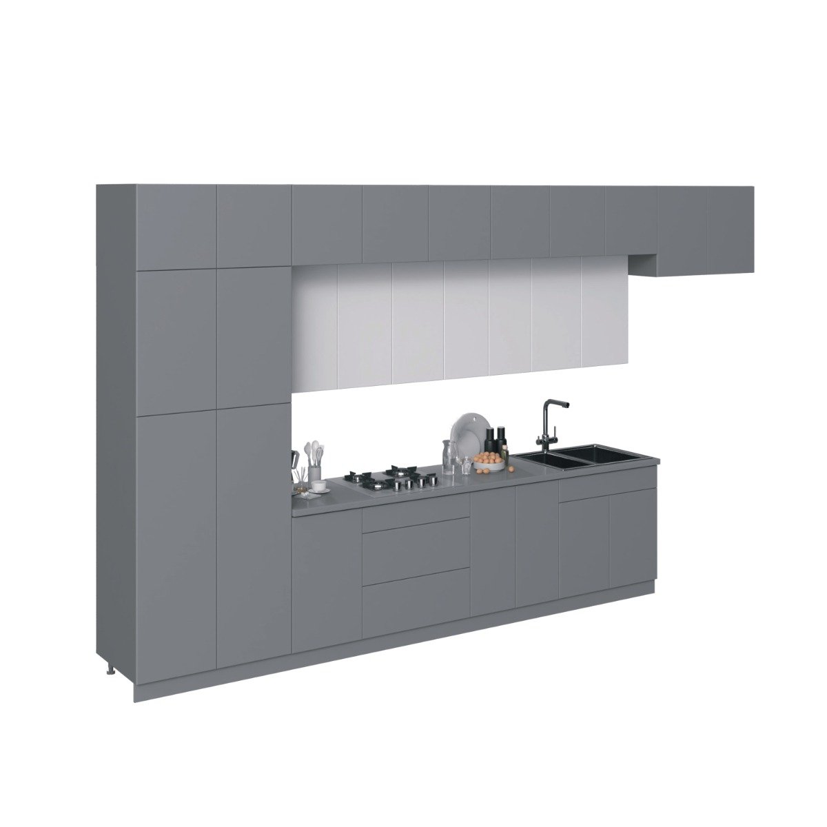 Kitchen Serene Collection Black & White Gloss Color Base Size 15Ft Wide Gray & White Gloss