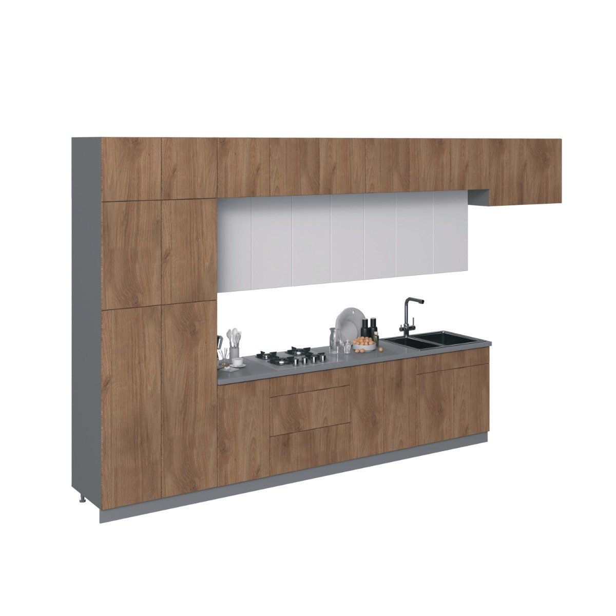 Kitchen Serene Collection Black & White Gloss Color Base Size 15Ft Wide Natural Teak & White Gloss