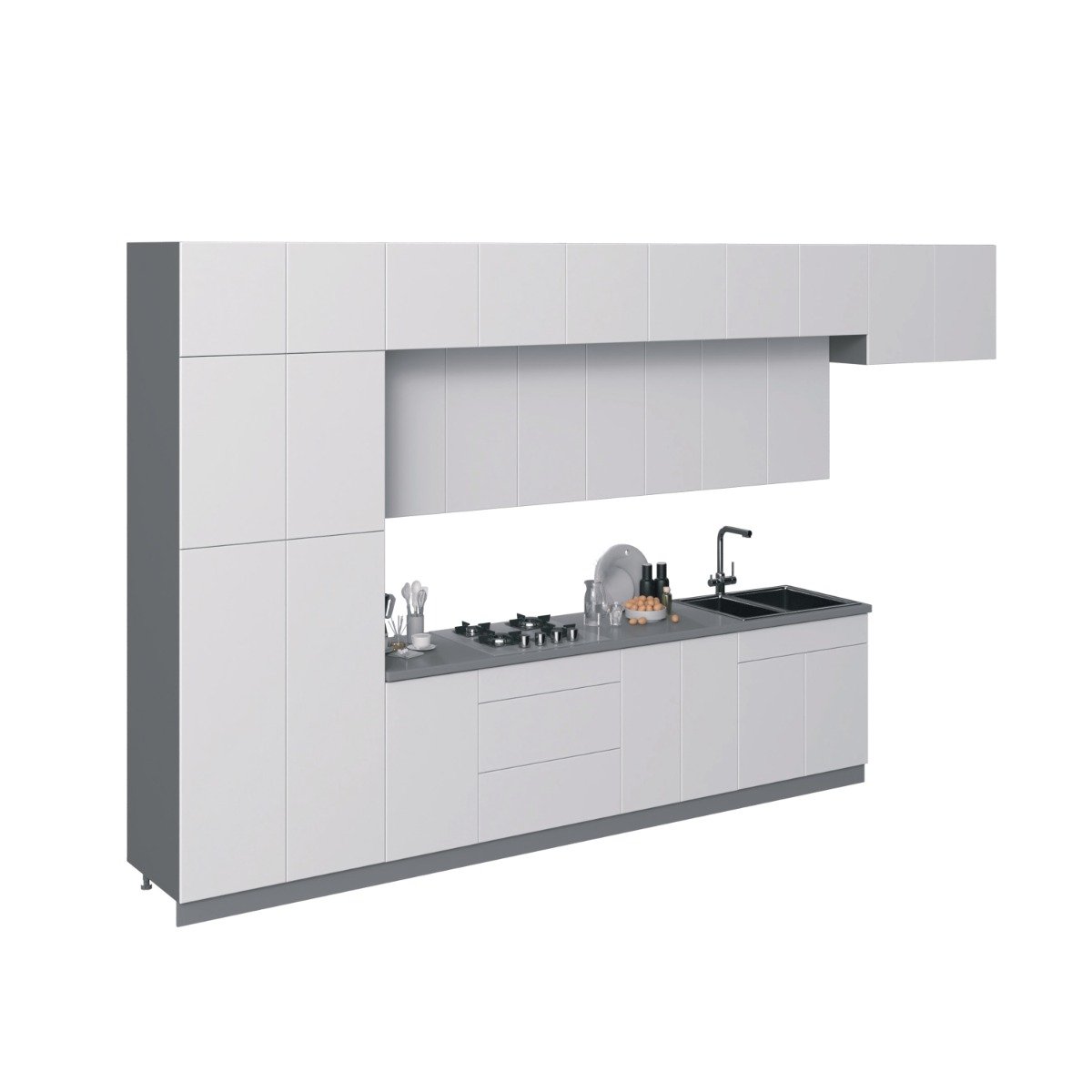 Kitchen Serene Collection Black & White Gloss Color Base Size 15Ft Wide White Gloss