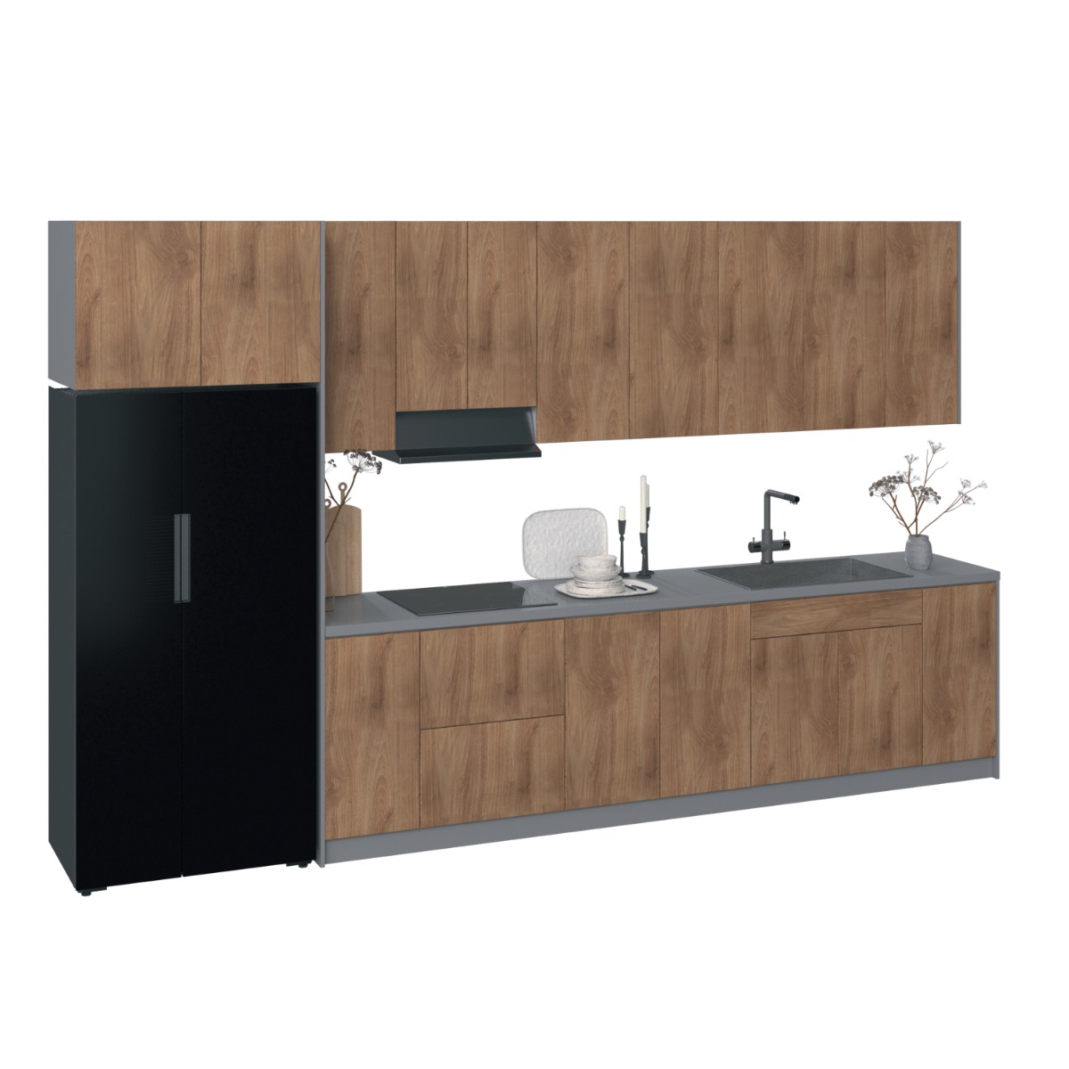 Kitchen Timekeeper Collection Black & White Gloss Color Base Size 13Ft Wide Natural Teak