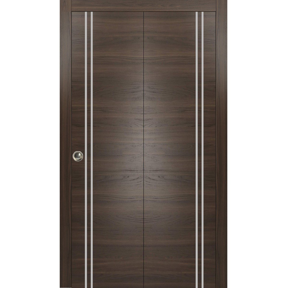 Sliding Closet Bi-fold Doors | Planum 0310 Ginger Ash and Aluminum Strips | Sturdy Tracks Moldings Trims Hardware Set | Wood Solid Bedroom Wardrobe Doors Chocolate Ash