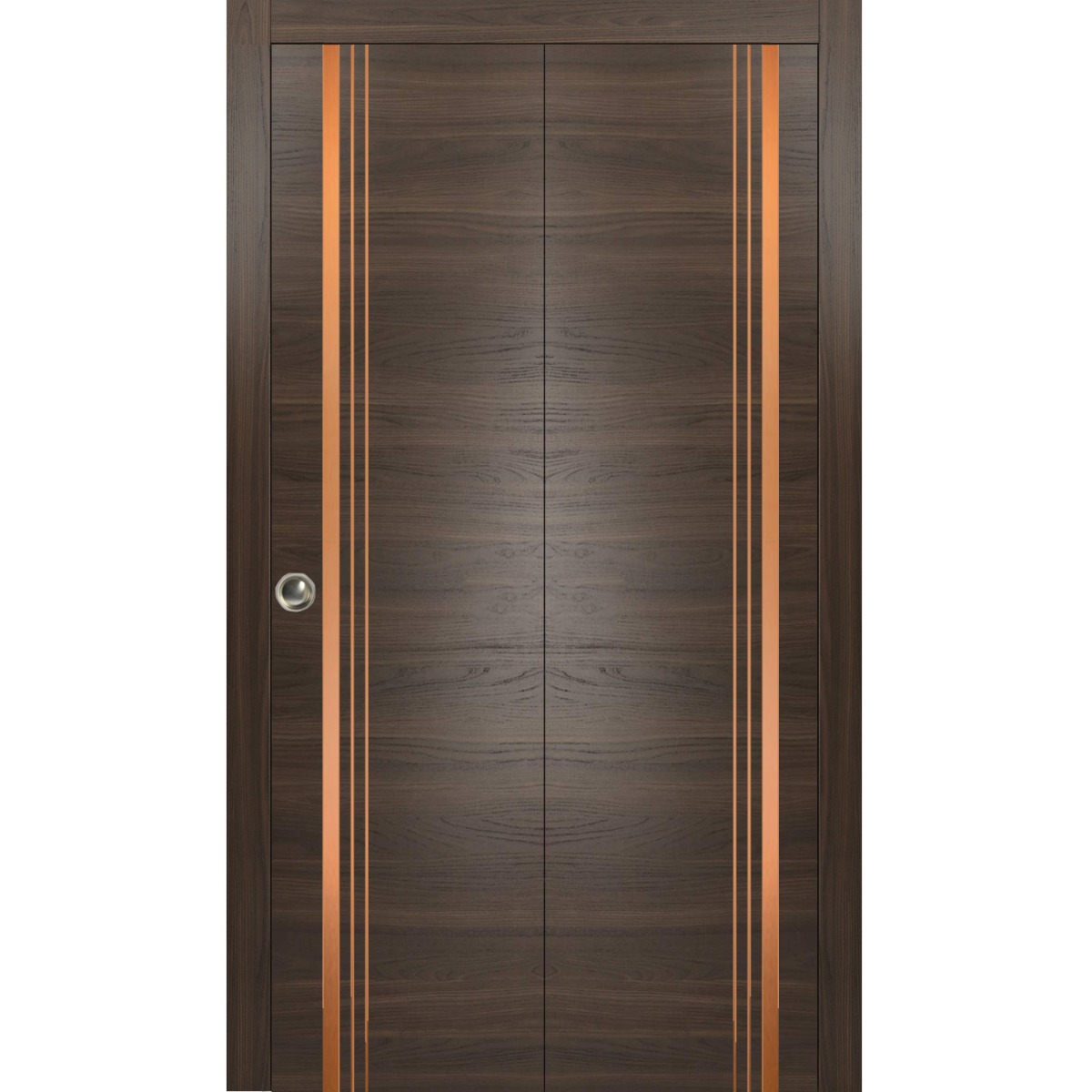 Sliding Closet Bi-fold Doors | Planum 1010 Matte Black and Aluminum Strips | Sturdy Tracks Moldings Trims Hardware Set | Wood Solid Bedroom Wardrobe Doors Chocolate Ash