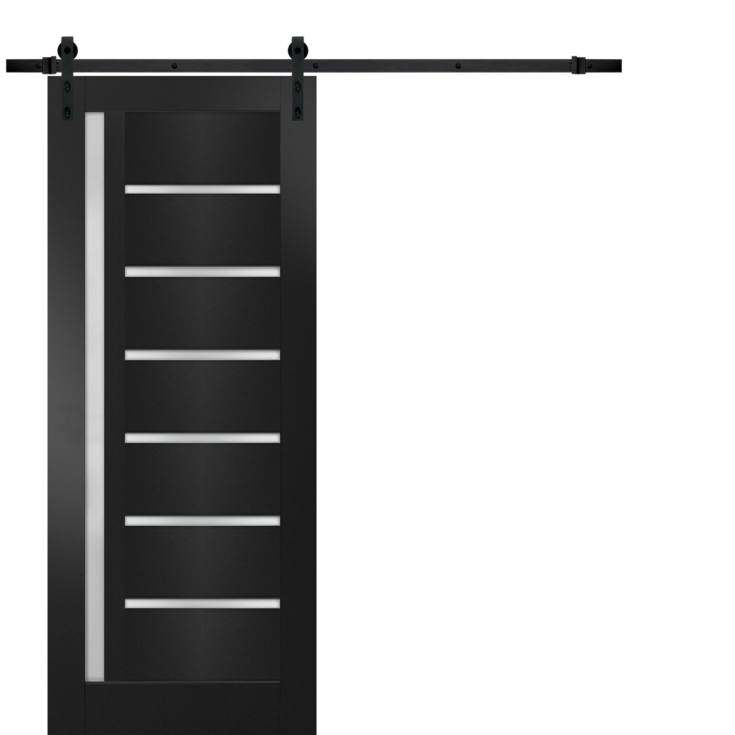 Sturdy Barn Door | Quadro 4088 Matte Black with Frosted Glass | 6.6FT Rail Hangers Heavy Hardware Set | Solid Panel Interior Doors-30