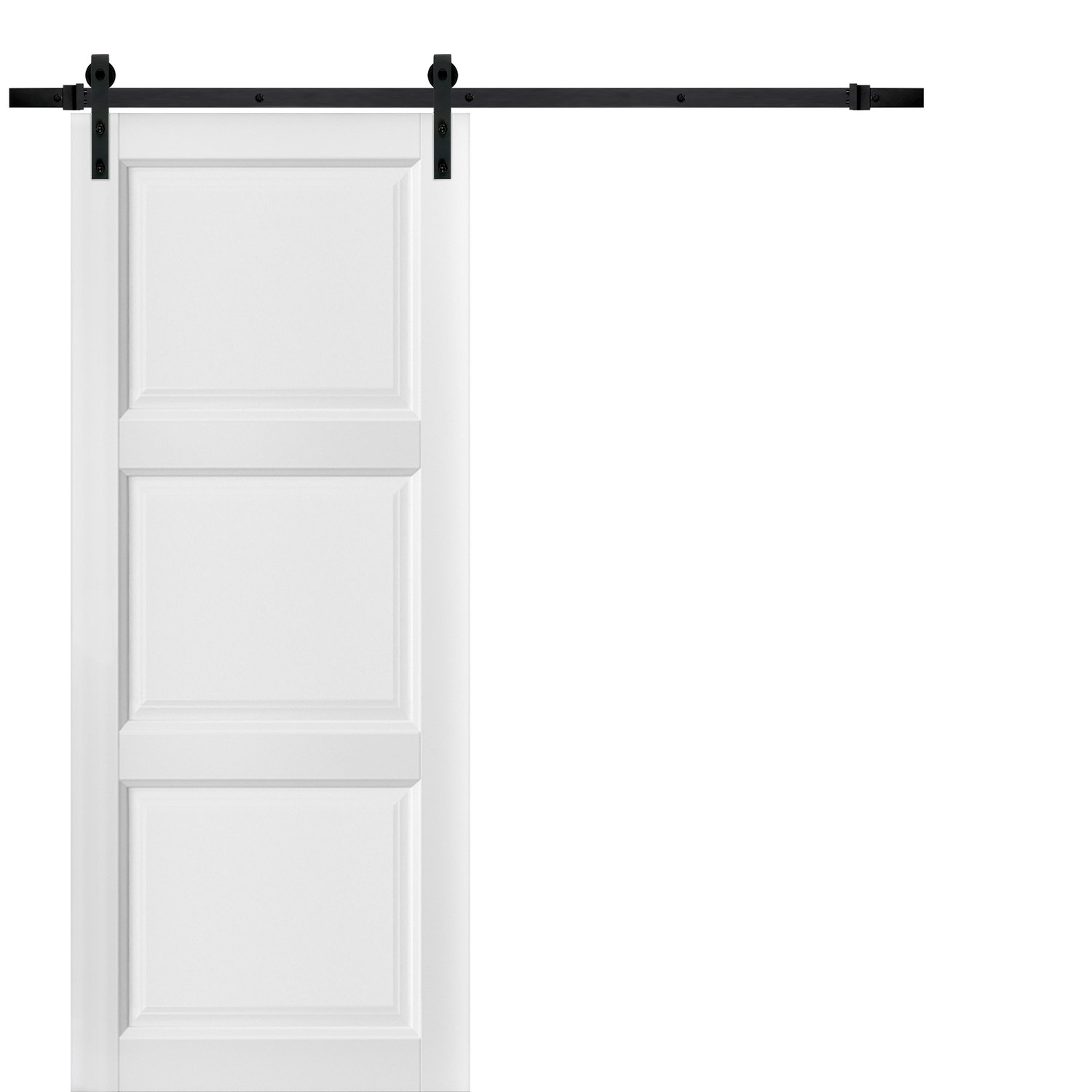 Sliding Barn Door with Hardware | Lucia 2661 | 6.6FT Rail Hangers Sturdy Set | 3 Paneled Shaker Wooden Solid Panel Interior Doors -42