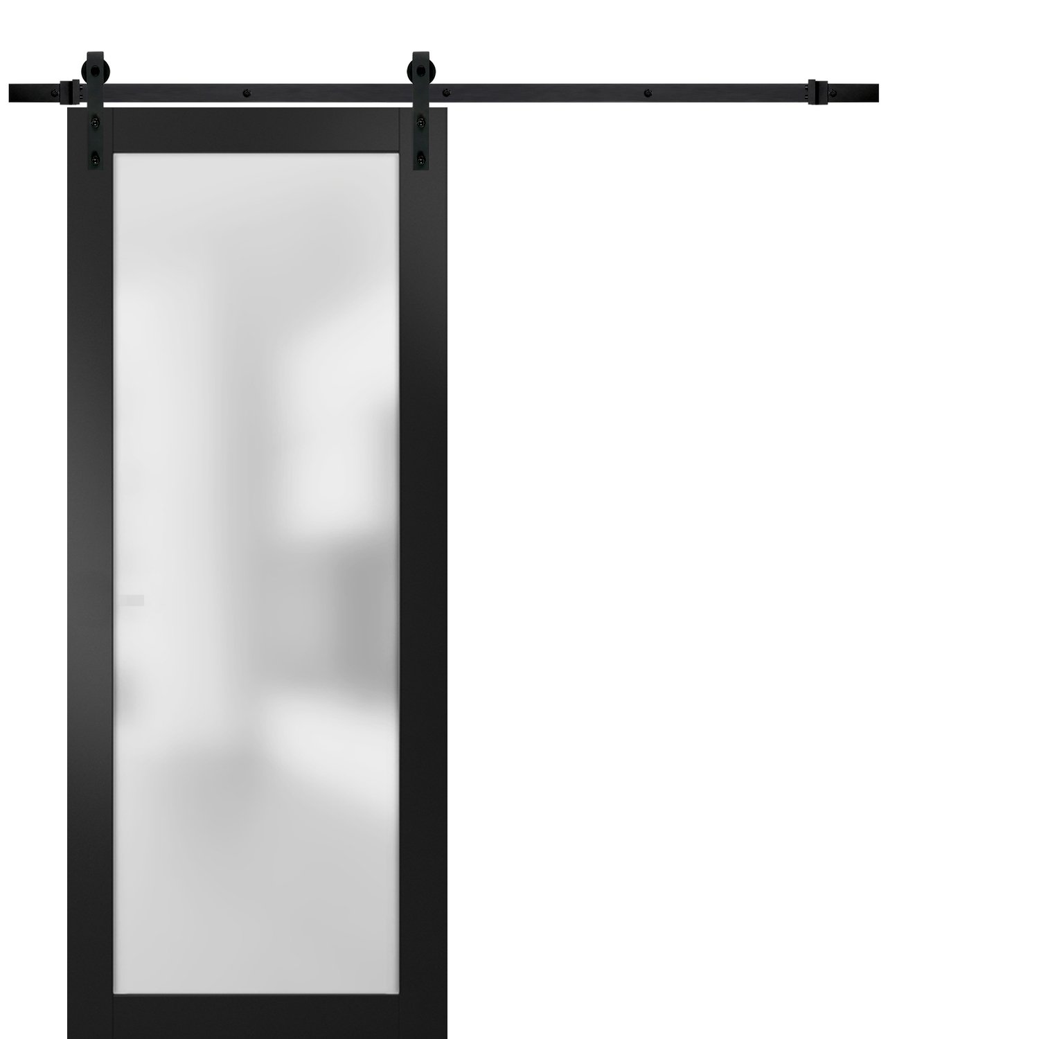 Sturdy Barn Door Frosted Tempered Glass | Planum 2102 Matte Black | 6.6FT Black Rail Hangers Heavy Hardware Set | Modern Solid Panel Interior Doors -42" x 80" Black Matte