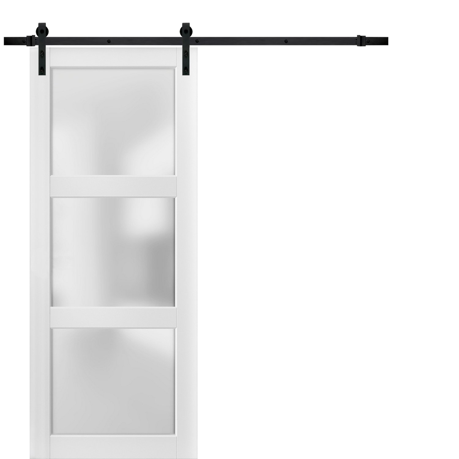 Sturdy Barn Door | Lucia 2552 Chocolate Ash with Frosted Glass | 6.6FT Rail Hangers Heavy Hardware Set | Solid Panel Interior Doors White