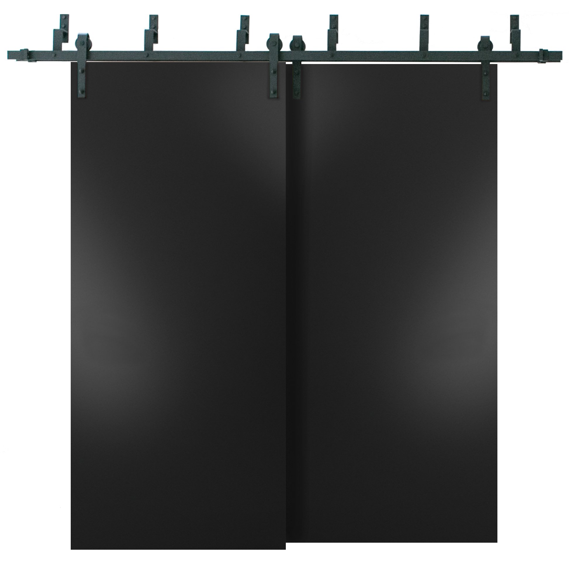 Barn Bypass Doors with 6.6ft Hardware | Planum 0010 Primed | Sturdy Heavy Duty Rails Kit Steel Set | Double Sliding Door Black Matte