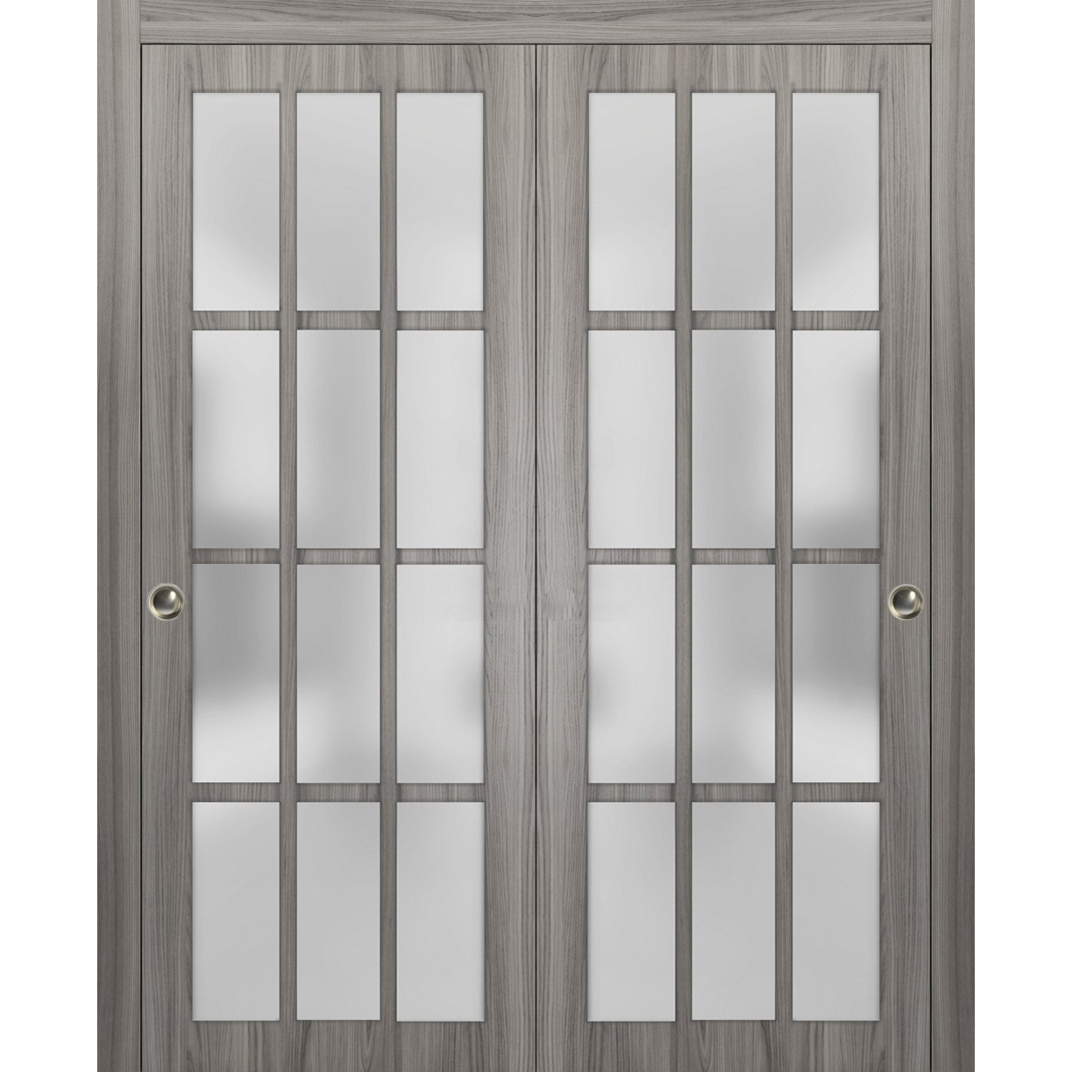 Sliding Closet 12 Lites Bypass Doors | Felicia 3312 | Sturdy Rails Moldings Trims Hardware Set | Wood Solid Bedroom Wardrobe Doors -84" x 96" (2* 42x96) Ginger Ash