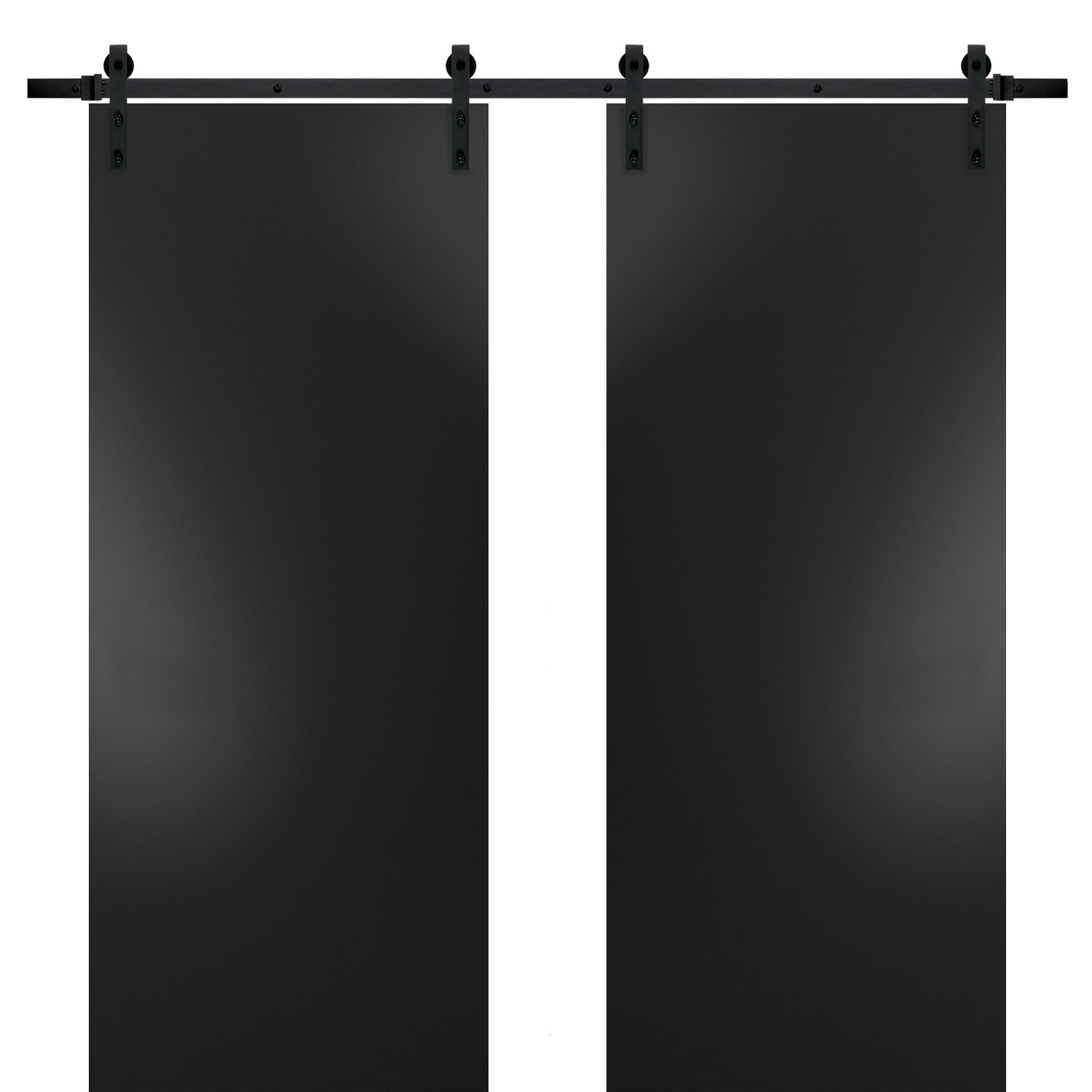 Sliding Double Barn Doors with Hardware | Planum 0010 Matte Grey | 13FT Rail Hangers Sturdy Set | Modern Solid Panel Interior Hall Bedroom Bathroom Door-84" x 84" (2* 42x84) Black Matte