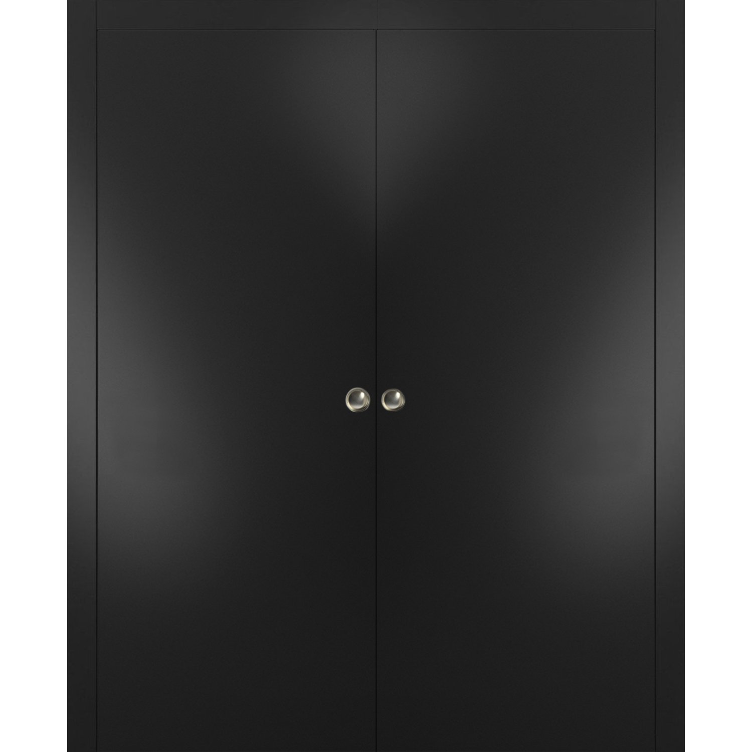 Modern Double Pocket Doors | Planum 0010 Walnut | Kit Trims Rail Hardware | Solid Wood Interior Bedroom Sliding Closet Sturdy Door-48" x 96" (2* 24x96) Black Matte