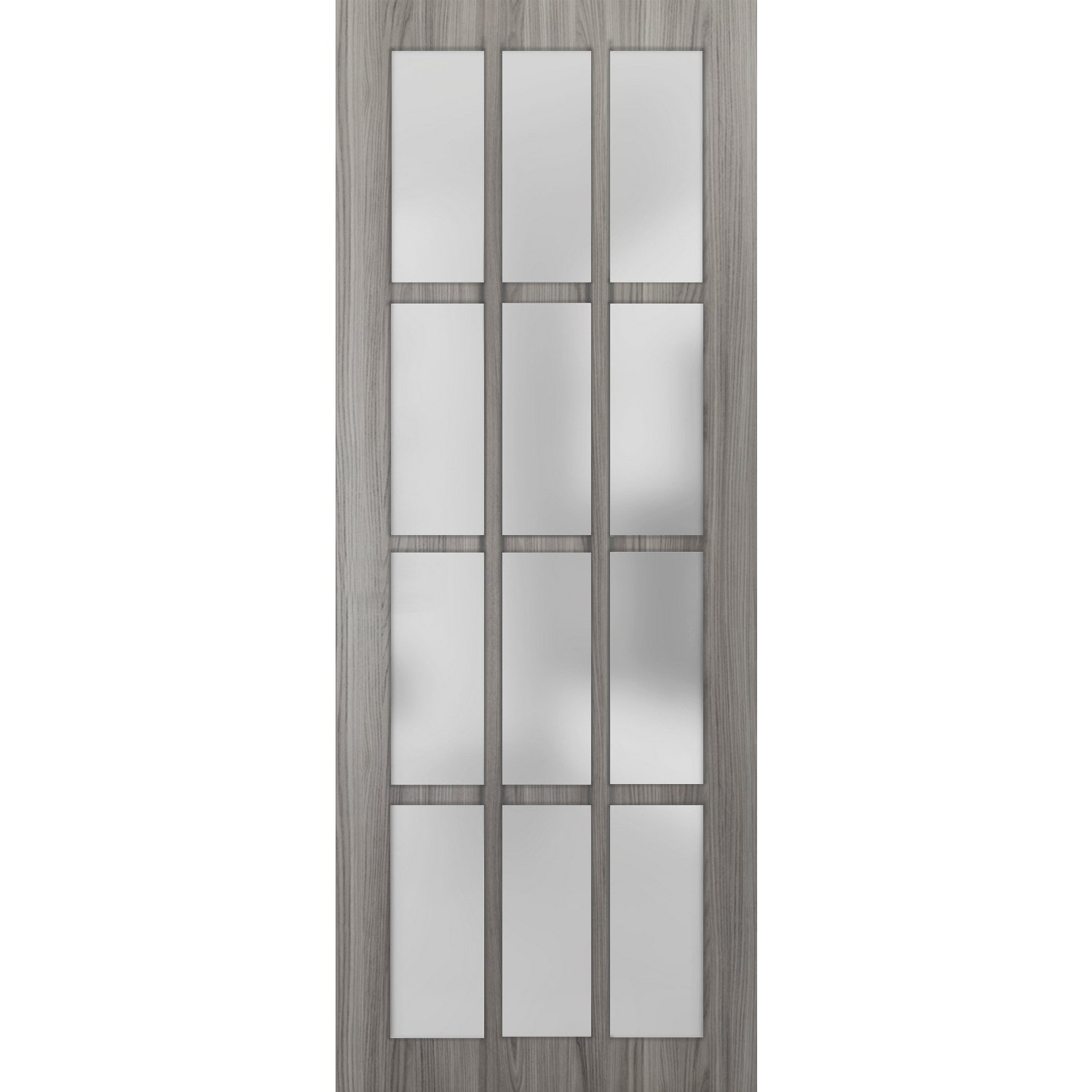 Slab Barn Door Panel Frosted Glass 12 Lites | Felicia 3312 Ginger Ash Grey | Sturdy Finished Doors | Pocket Closet Sliding -18" x 96" Ginger Ash