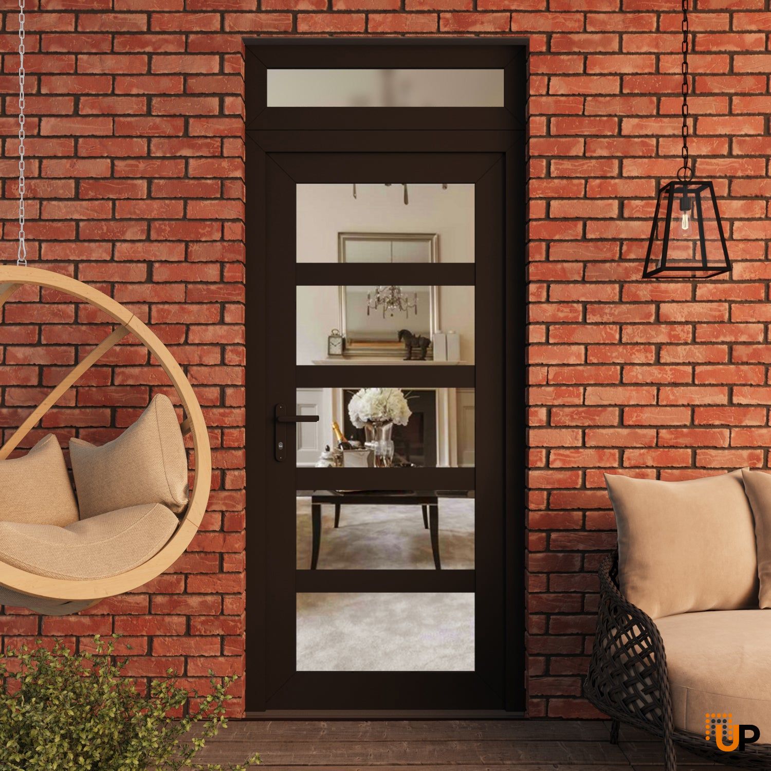 Manux 8522 exterior metal-plastic door 36x94 (36x80+14) black upvc Photo #3