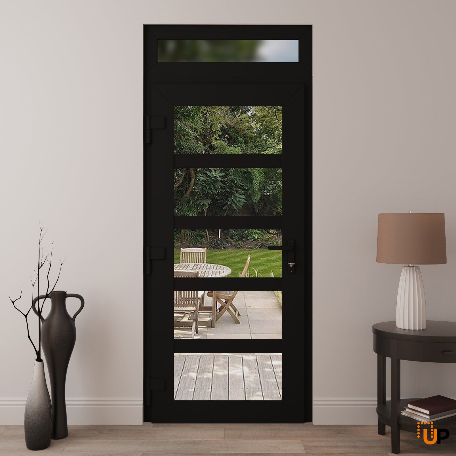 Manux 8522 exterior metal-plastic door 36x94 (36x80+14) black upvc Photo #4