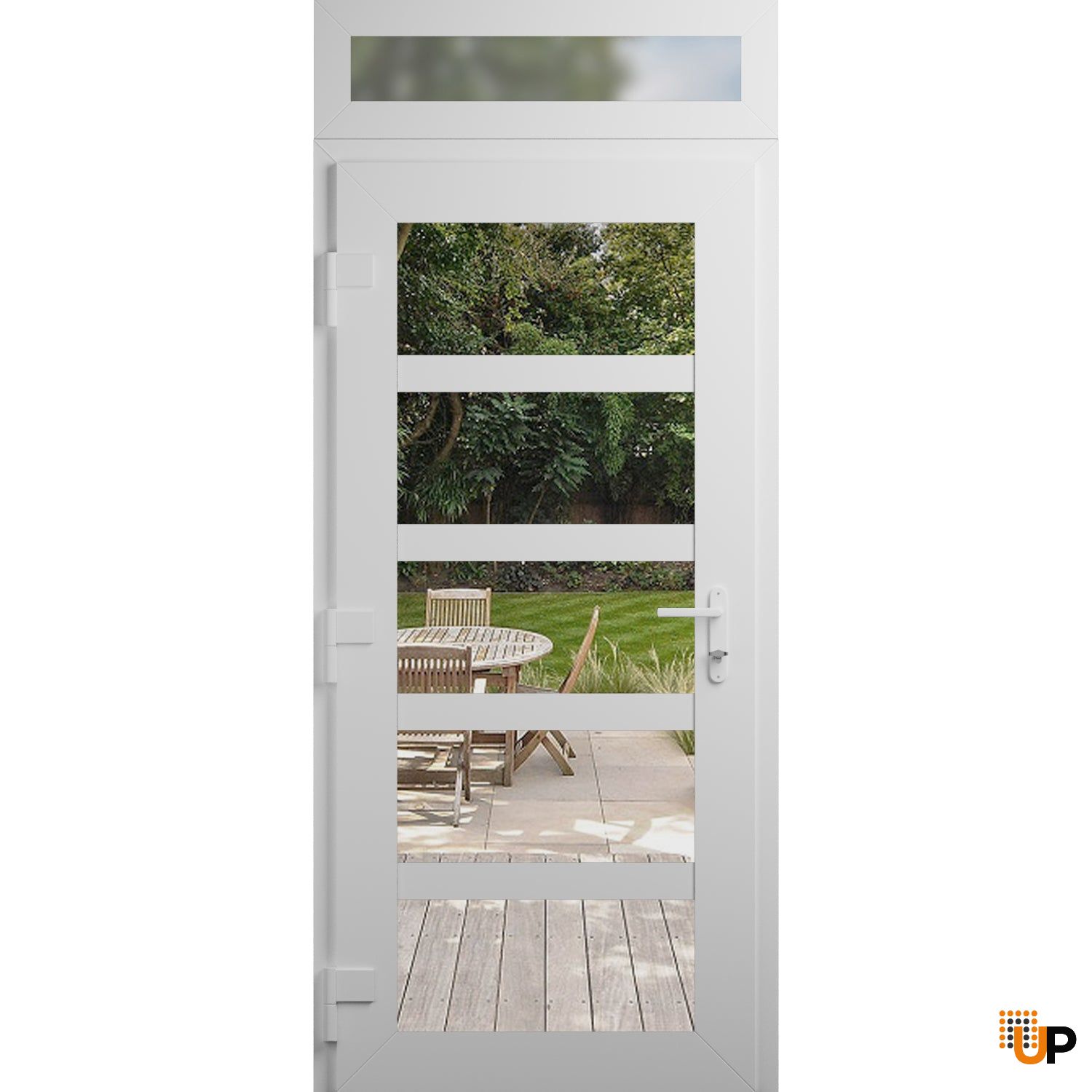 Manux 8522 exterior metal-plastic door 36x94 (36x80+14) white upvc Photo #2
