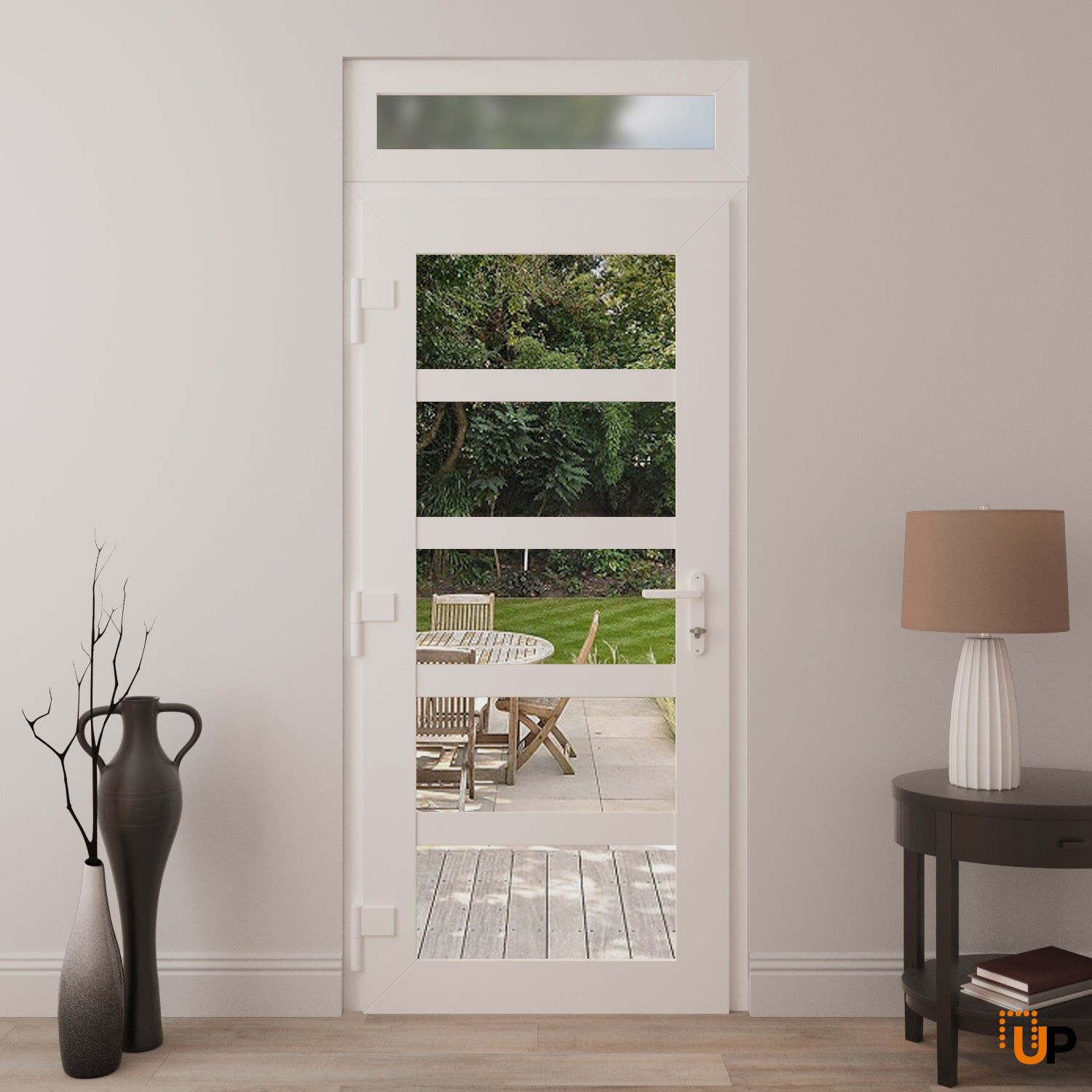 Manux 8522 exterior metal-plastic door 36x94 (36x80+14) white upvc Photo #4