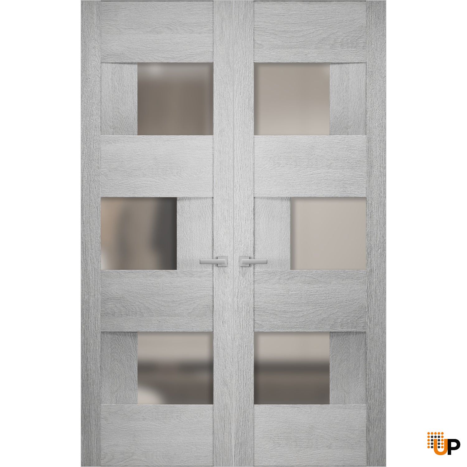 Hidden Double Doors | Sete 6933 Light Grey Oak Concealed Metal Frame 36" x 80" (2* 18x80) Right-hand Inswing photo#1