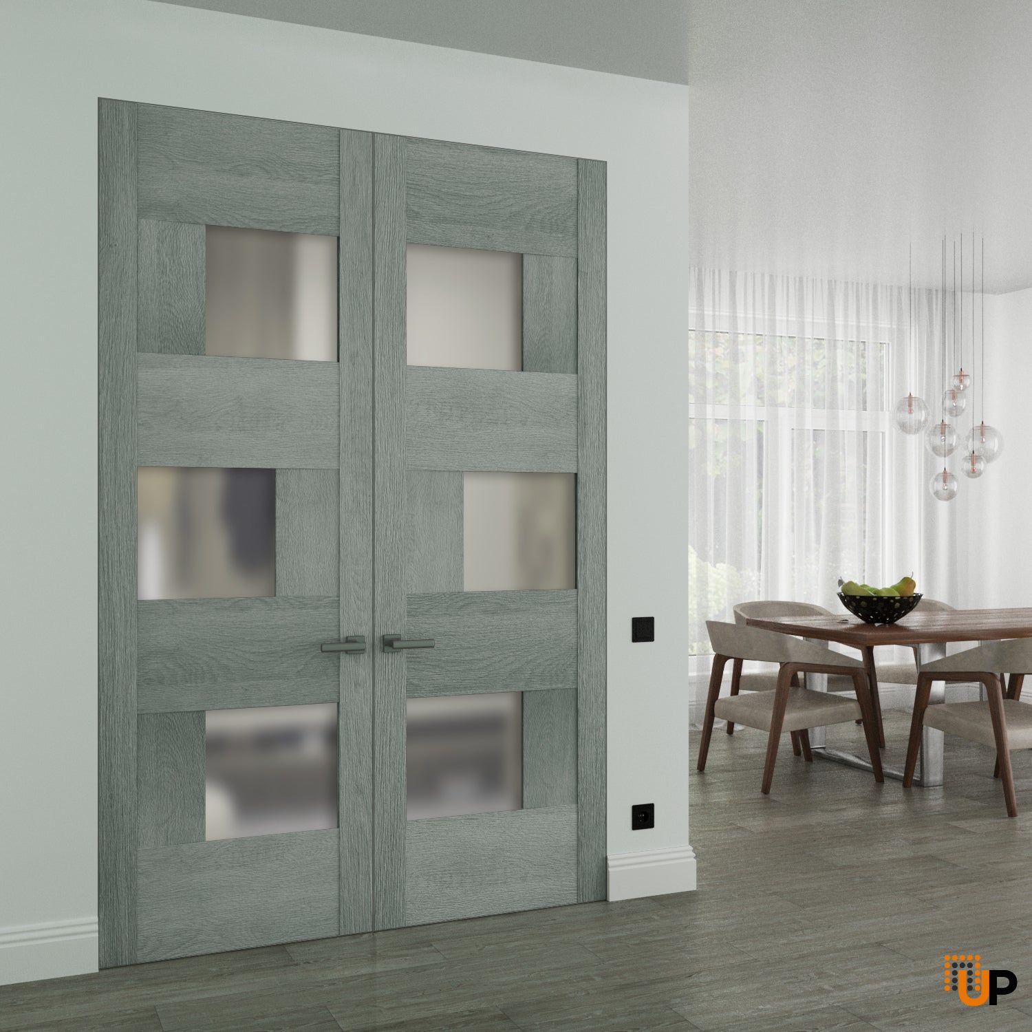 Hidden Double Doors | Sete 6933 Light Grey Oak Concealed Metal Frame 36" x 80" (2* 18x80) Left-hand Inswing photo#2
