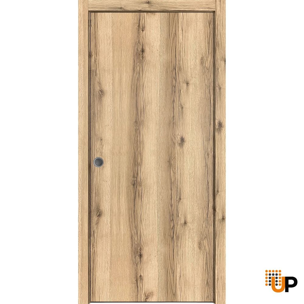 Sliding French Pocket Door with | Planum 0010 Oak | Kit Trims Rail Hardware | Solid Wood Interior Bedroom Sturdy Doors photo#1