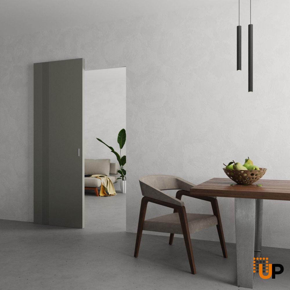 Hidden Barn | Basic 0111 Dove Grey | Wood Veneer Doors | Magic Concealed Sliding Set | 18" x 96" photo#2
